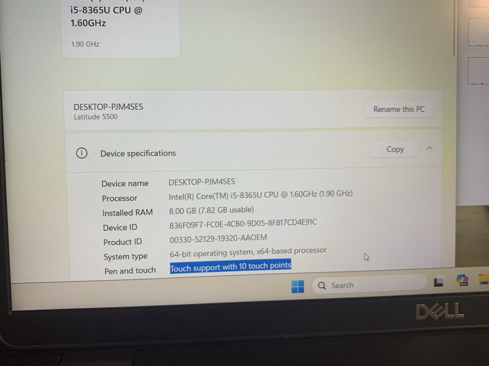 Dell Latitude 5500 i5-8365U 8GB 256GB SSD Win11 15.6in FHD Touch Black