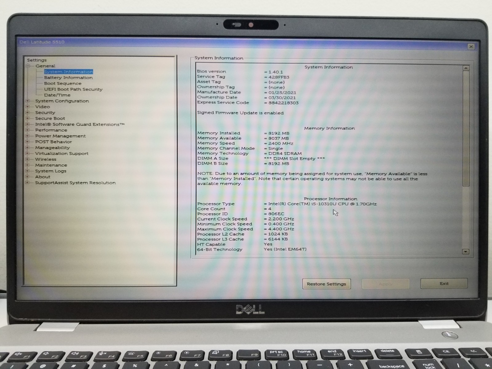 AS-IS Dell Latitude 5510 15.6″ FHD i5-10310U 1.7GHz 8GB RAM 256GB NVMe W11P READ