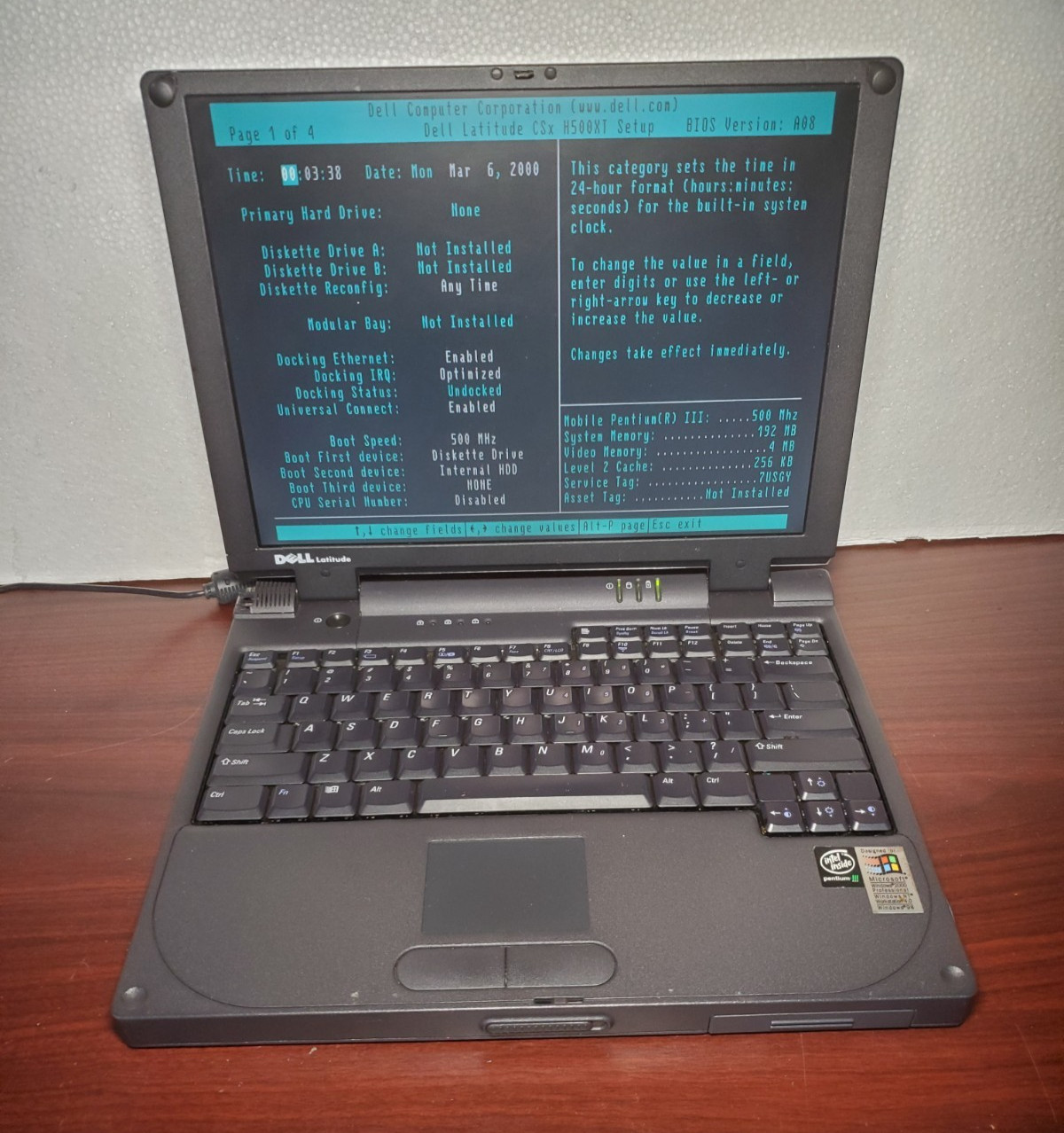 Dell latitude CSx H500XT Mobile Pentium 3 500Mhz 192MB RAM No HDD/OS! #69