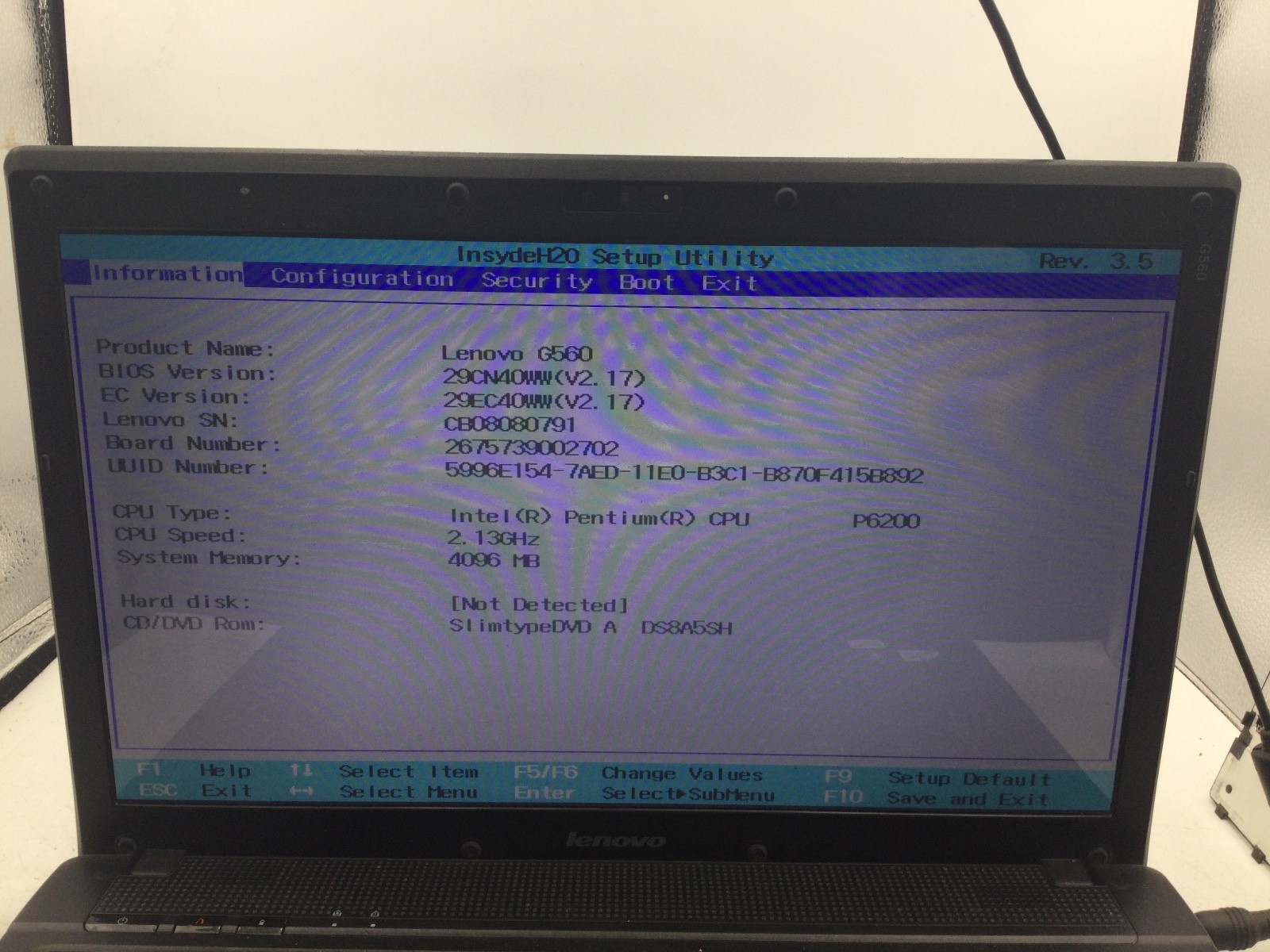 LENOVO G560 – BOOTS TO BIOS – NO RAM – INTEL PENTIUM P6200 -READ BELOW – BB