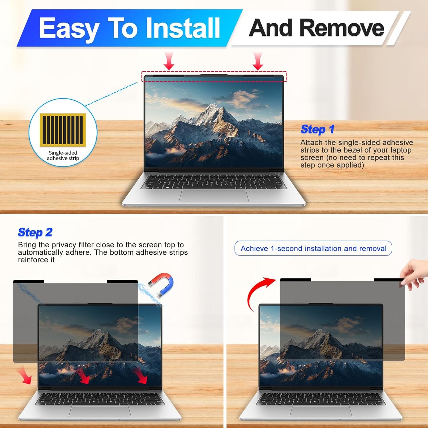 Magnetic Laptop Privacy Screen 15.6 Inch 16:9 Display, Removable Privacy Shield