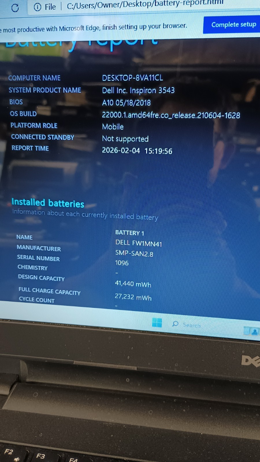 2459 Inspiron3543 w/charger.i5-5200U.8GB.1 TB HDD.15.6″.Optical.W11. Nice!