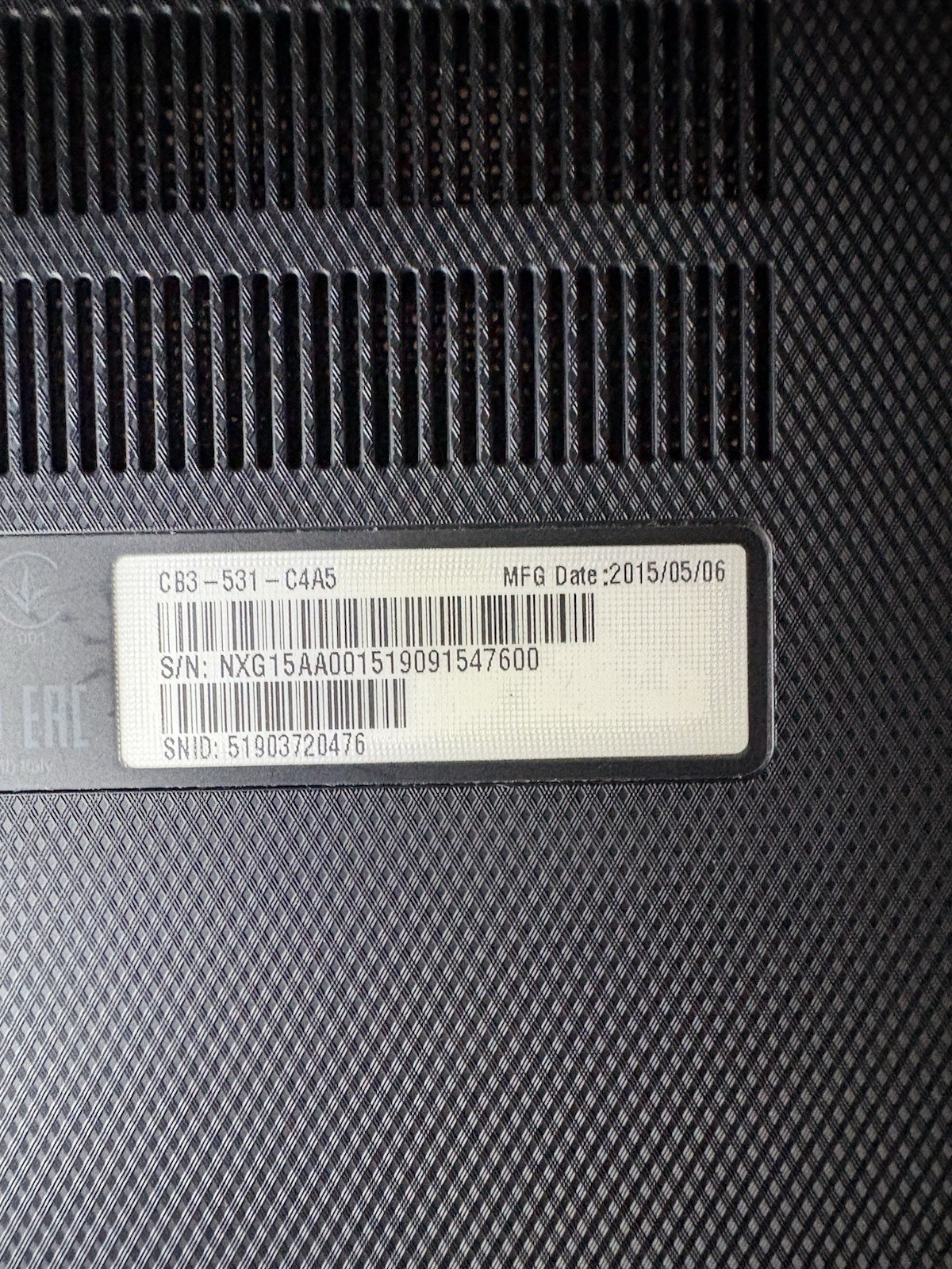 Acer Chromebook 15 CB3-531 Laptop 15.6” Intel Not Sure If It Works WiFi Webcam