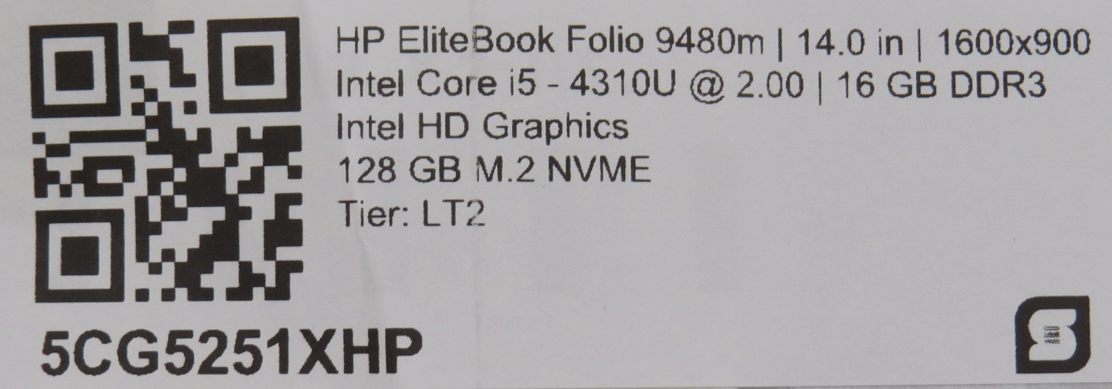 HP EliteBook Folio 9480m i5-4310U @ 2GHz 16GB DDR3 128GB m2 14″ No OS