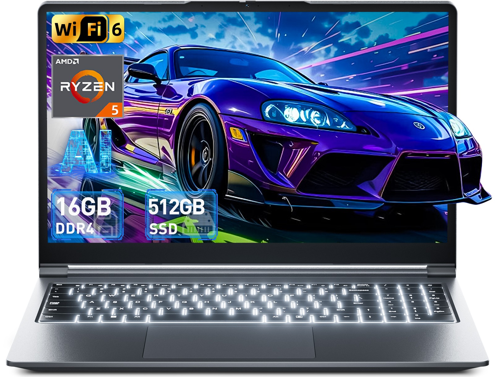 SGIN 15.6″ Laptop 16GB RAM 512GB SSD WiFi 6 USB-C RJ45 Win 11 Backlit Keyboard