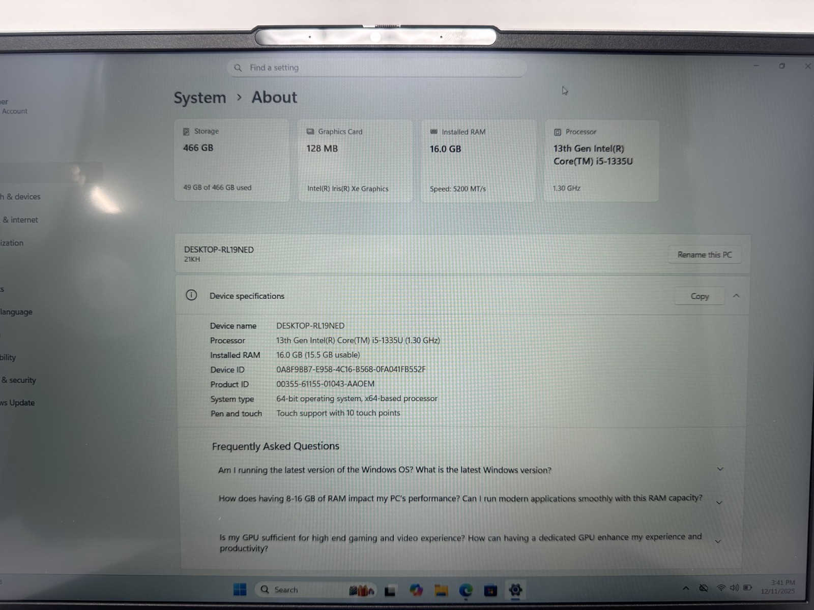 Lenovo Thinkpad 16 g6 IRL Laptop intel i5-1335U 16GB of RAM Win. 11