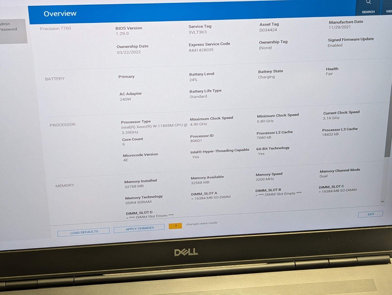 Dell Precision 7760 17″ W-11855M 3.20GHz 32GB RAM 2TB Grade D