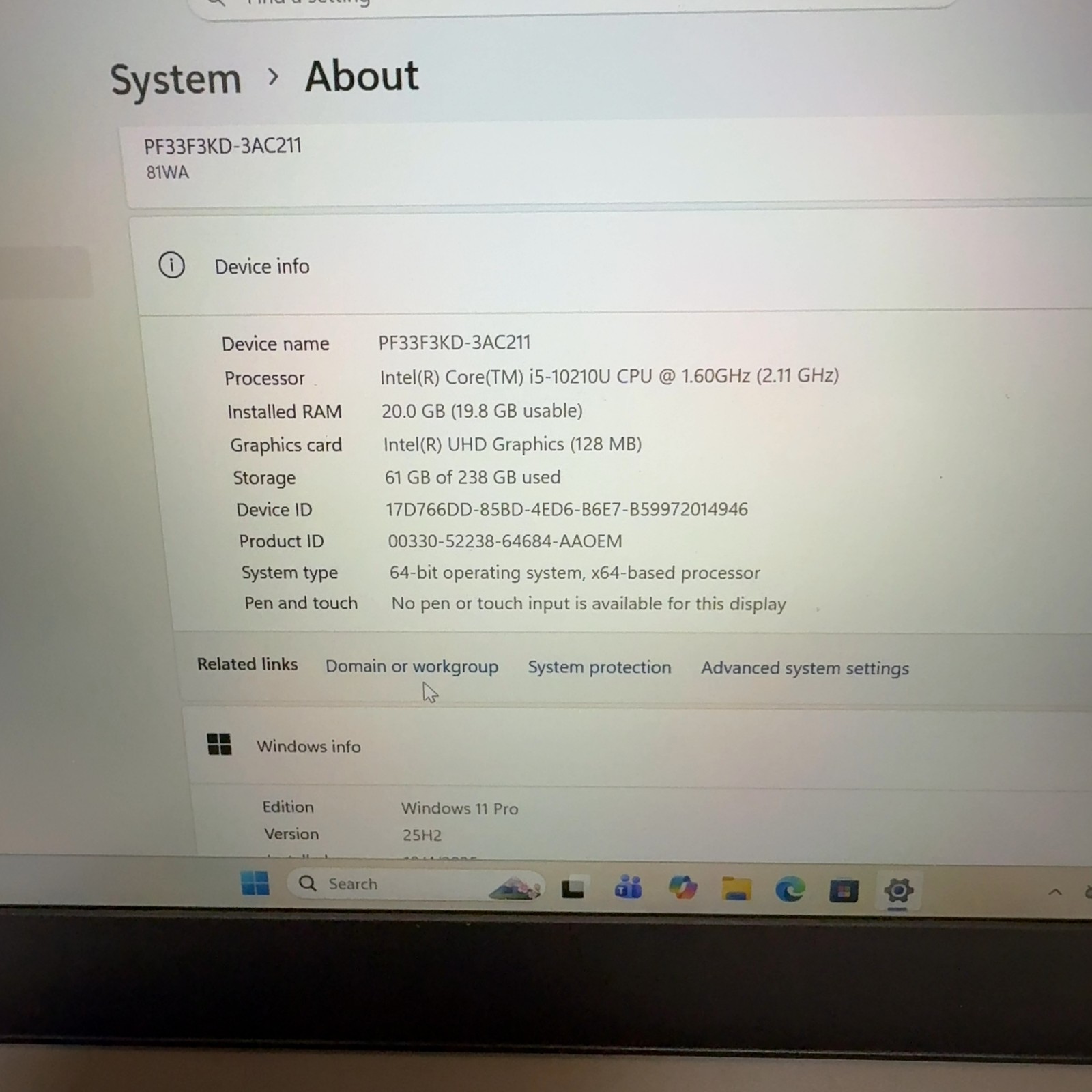 Lenovo IdeaPad 3 14IML05 14″ i5-10210U 20GB RAM 256GB NVMe SSD Win 11 Pro