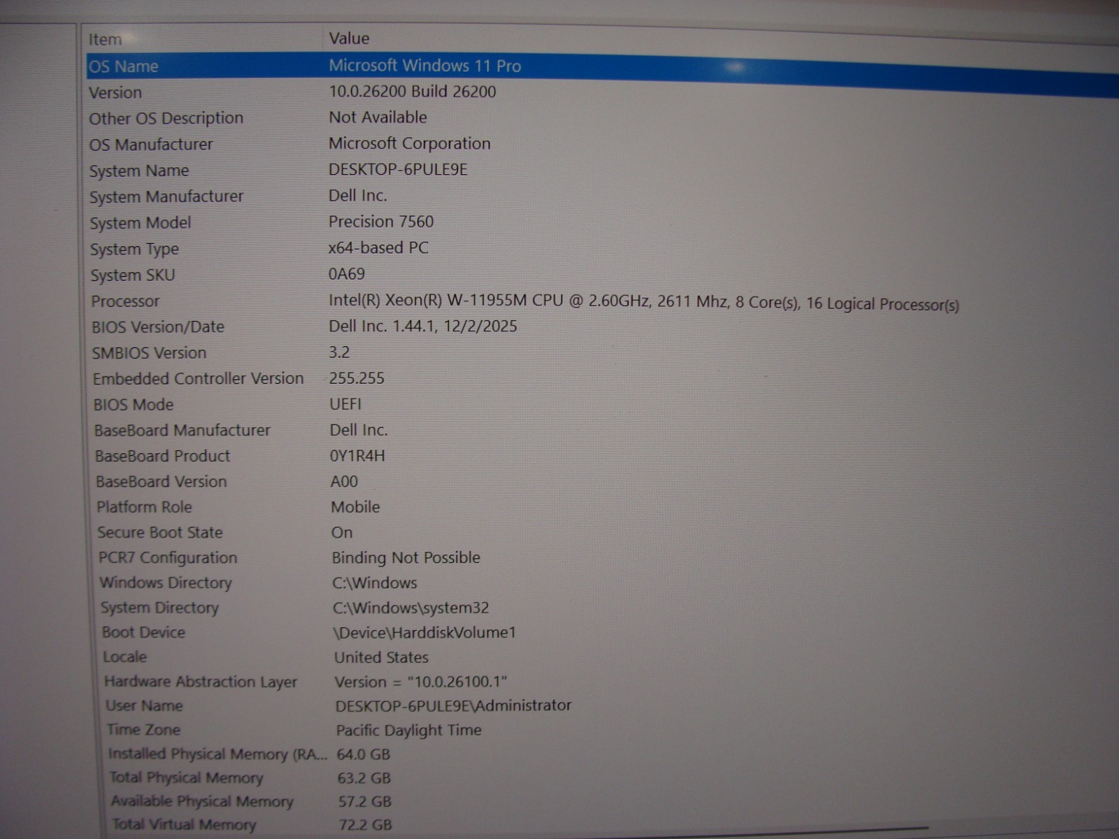 Dell Precision 7560 15.6″FHD xeon W-11955M 2.6Ghz 64GB 512GB W11P RTX A2000 4GB