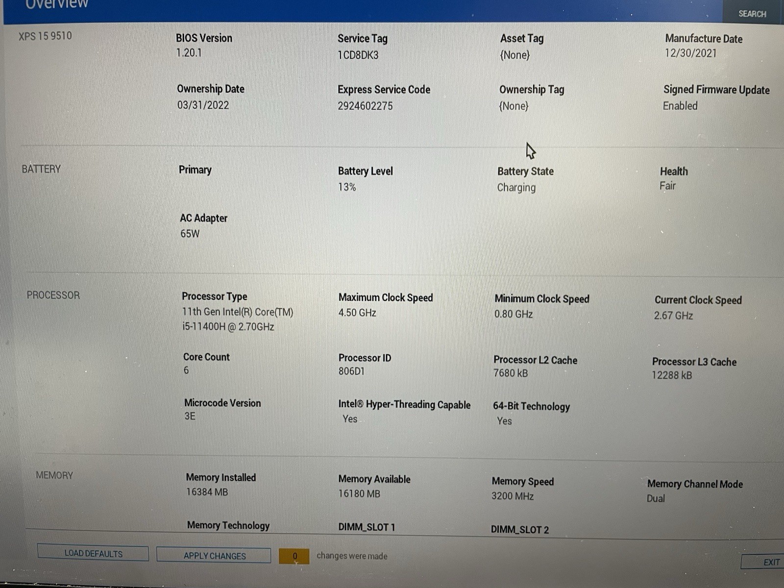 Dell XPS 15 9510 i5-11400H 16GB RAM 512GB NVMe Win 11 Pro