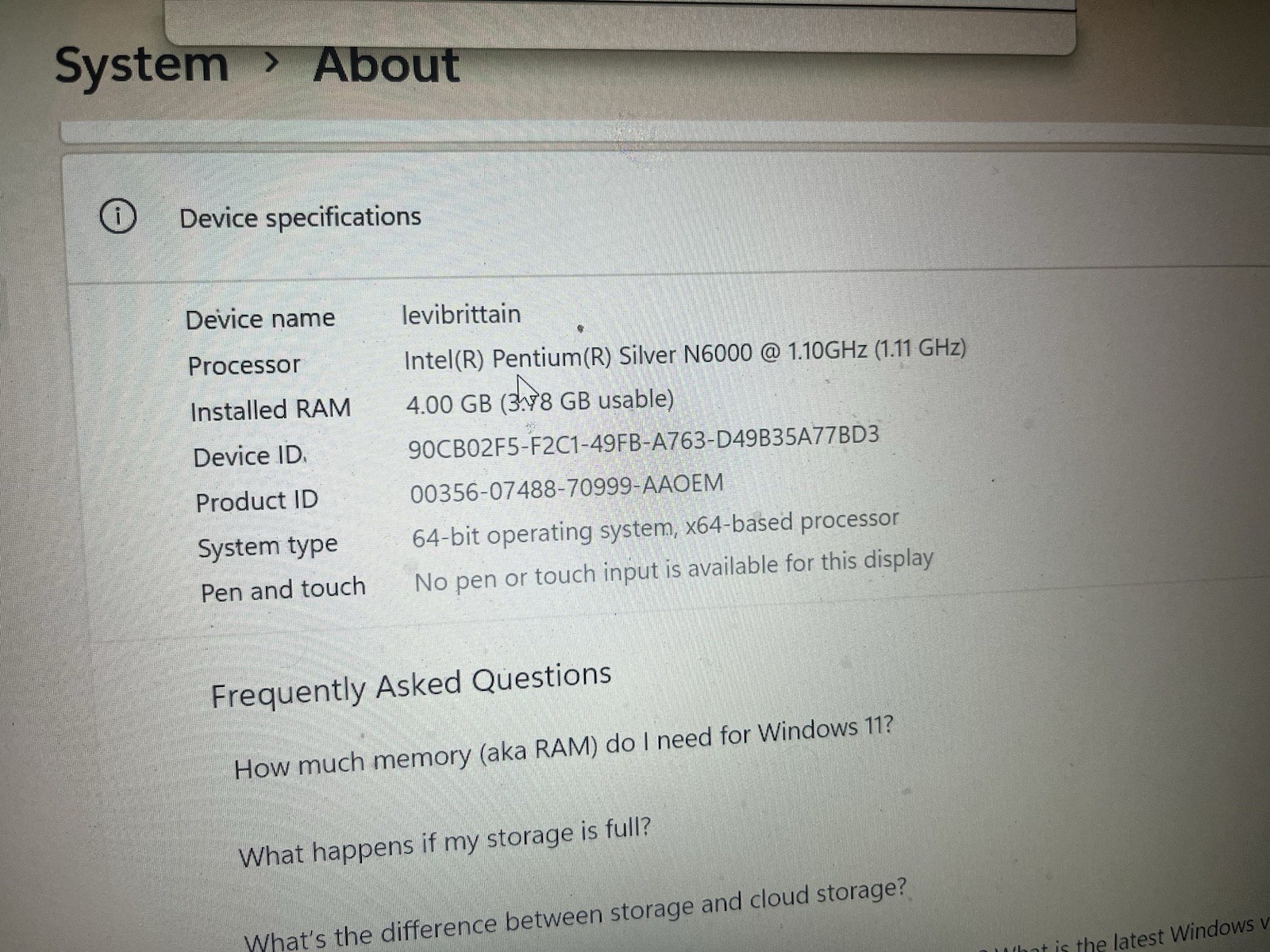 ASUS 14″ Laptop Intel Pentium Silver N6000 4GB RAM SSD Windows 11 Home Black