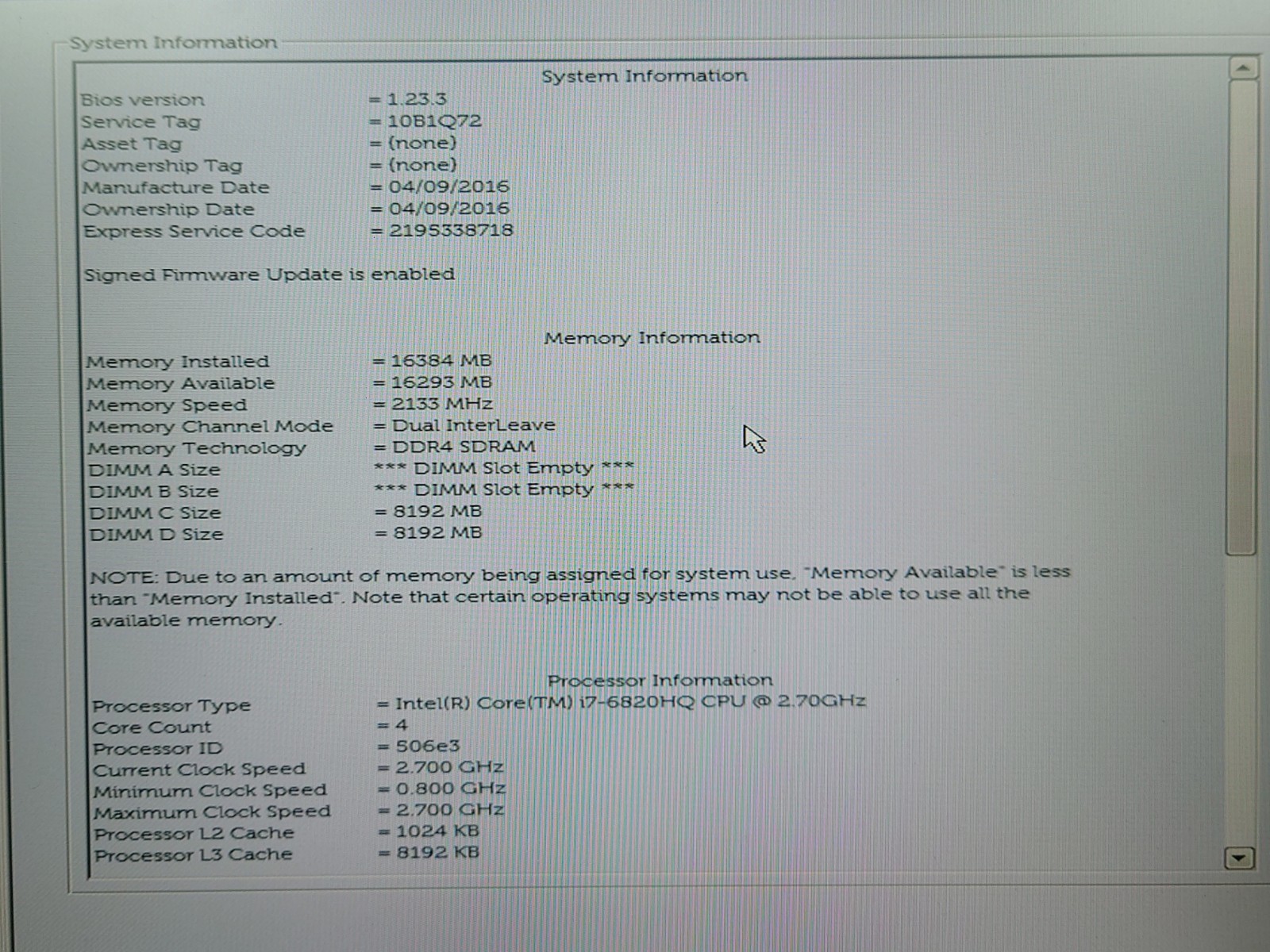Dell Precision 7510 15.6″ FHD i7-6920HQ 16GB RAM No Battery/OS/SSD