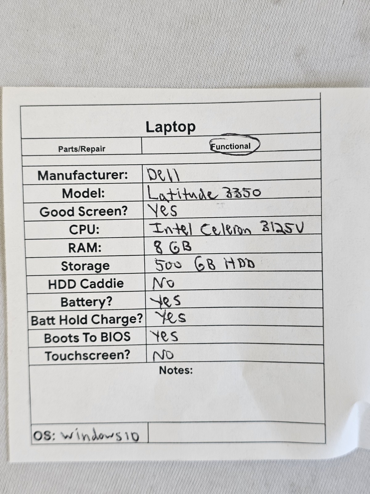 Dell Latitude 3350 Laptop – Intel Celeron 3125u – 8GB RAM – 500GB HDD – Win 10