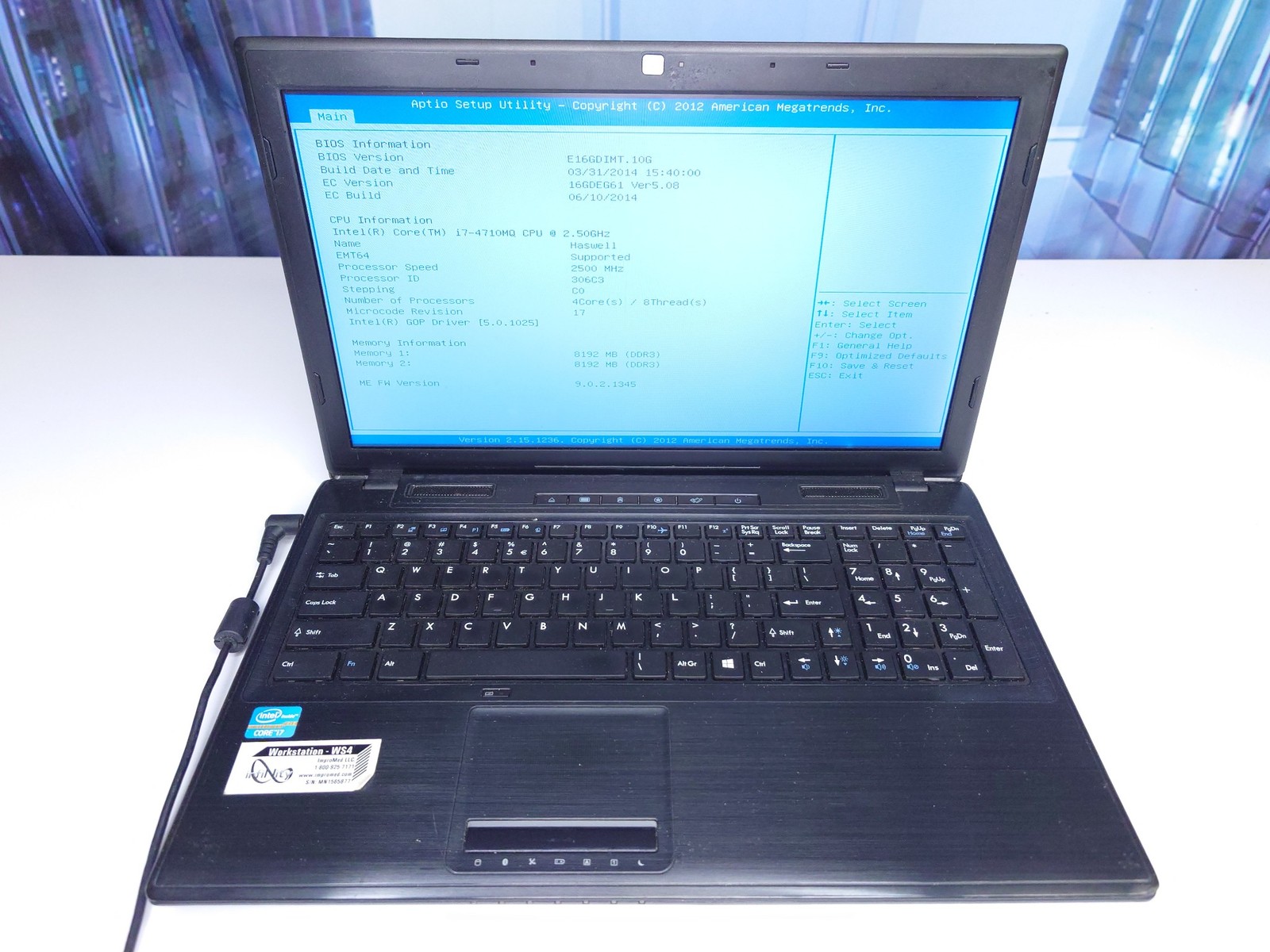 Nobilis MS-16GD laptop i7-4710mq @ 2.50 Ghz 16GB RAM NO HDD NO O/S
