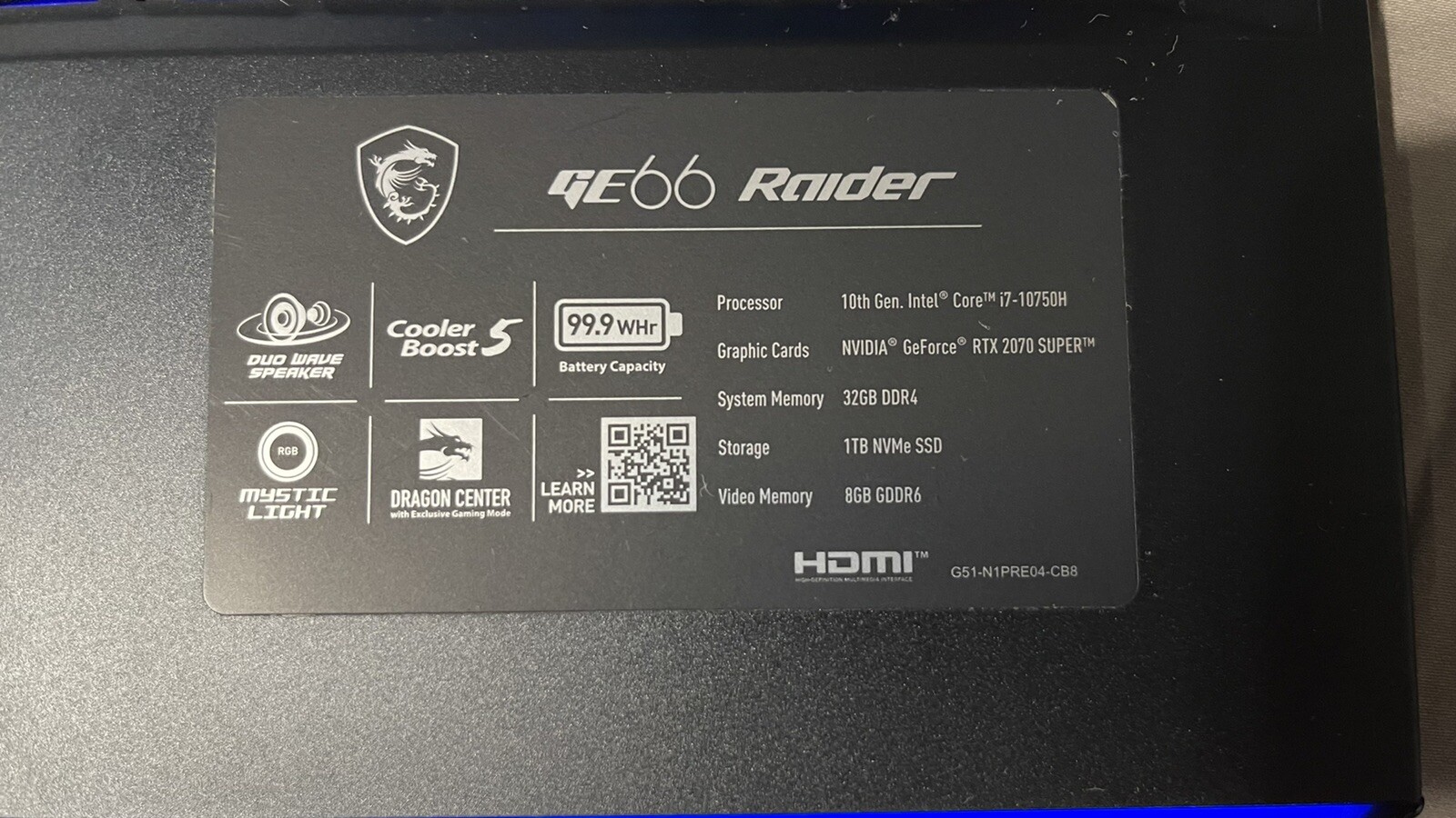 MSI GE66 Raider 10SGS 15.6″ (1TB SSD , Intel Core i7 10th Gen., 5.10GHz,…