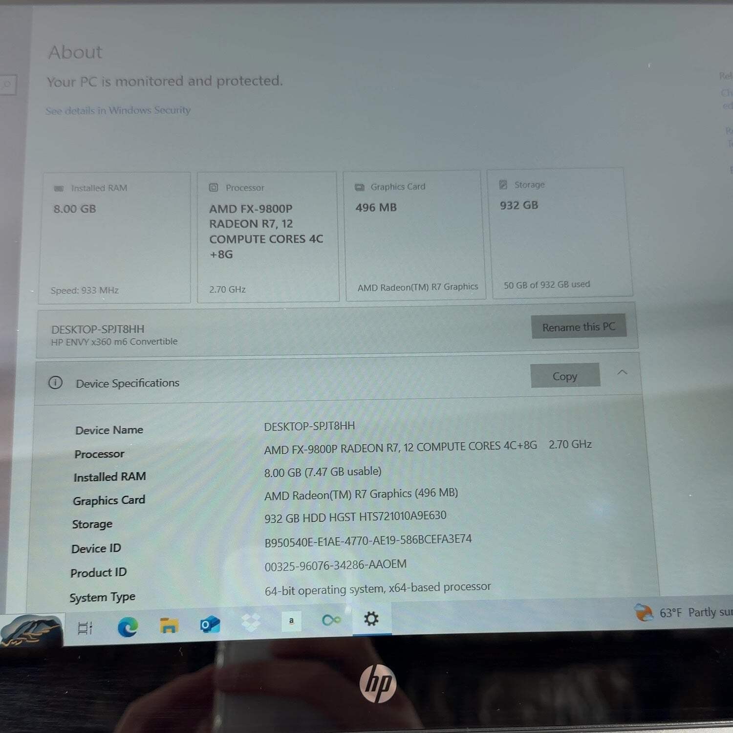 HP Envy x360 M6-AR004DX 15″ FX-9800P Radeon R7 2.7GHz 8GB RAM 1TB SSD