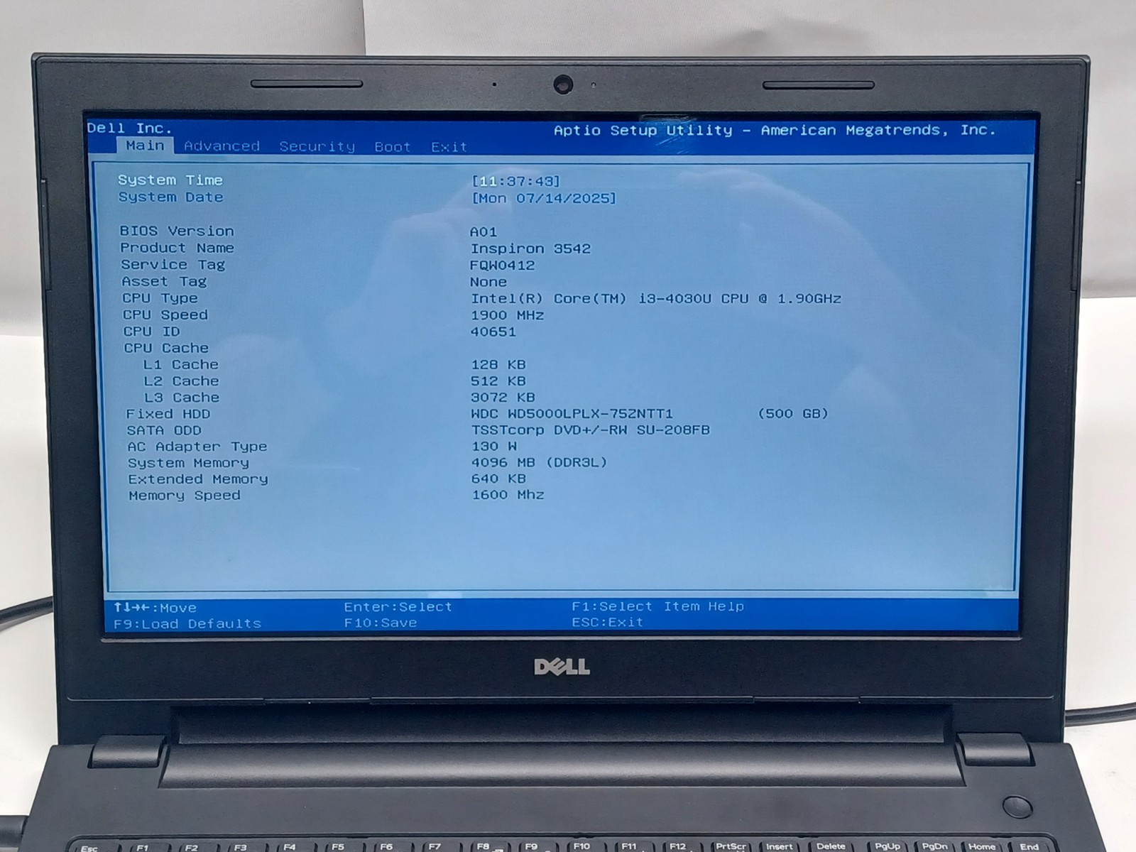 Dell Inspiron 3542 Laptop i3-4030U 4GB 500GB HD No OS