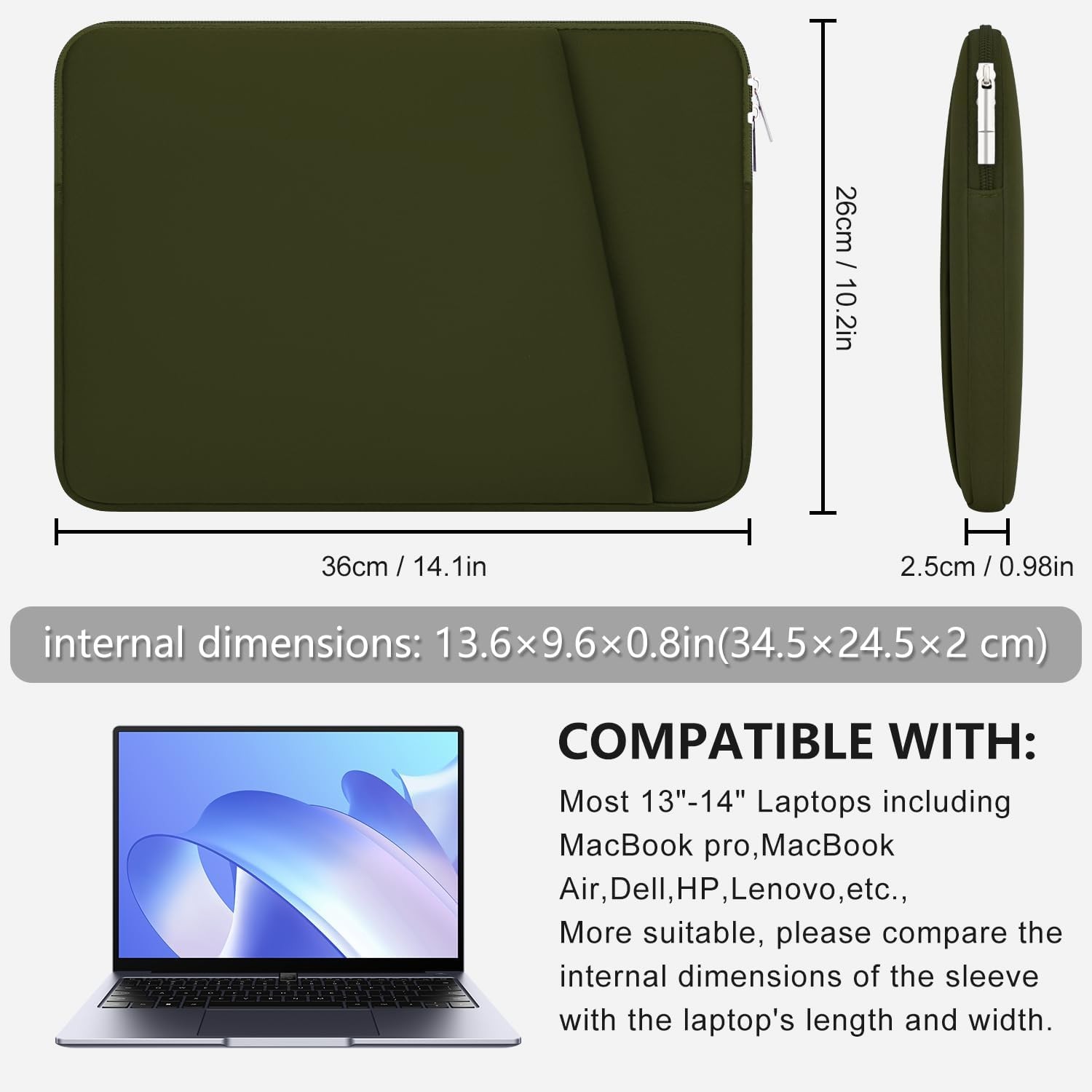 Laptop Sleeve Case with Zipper Accessory Pocket for 13 to 14 inches MacBook Air/
