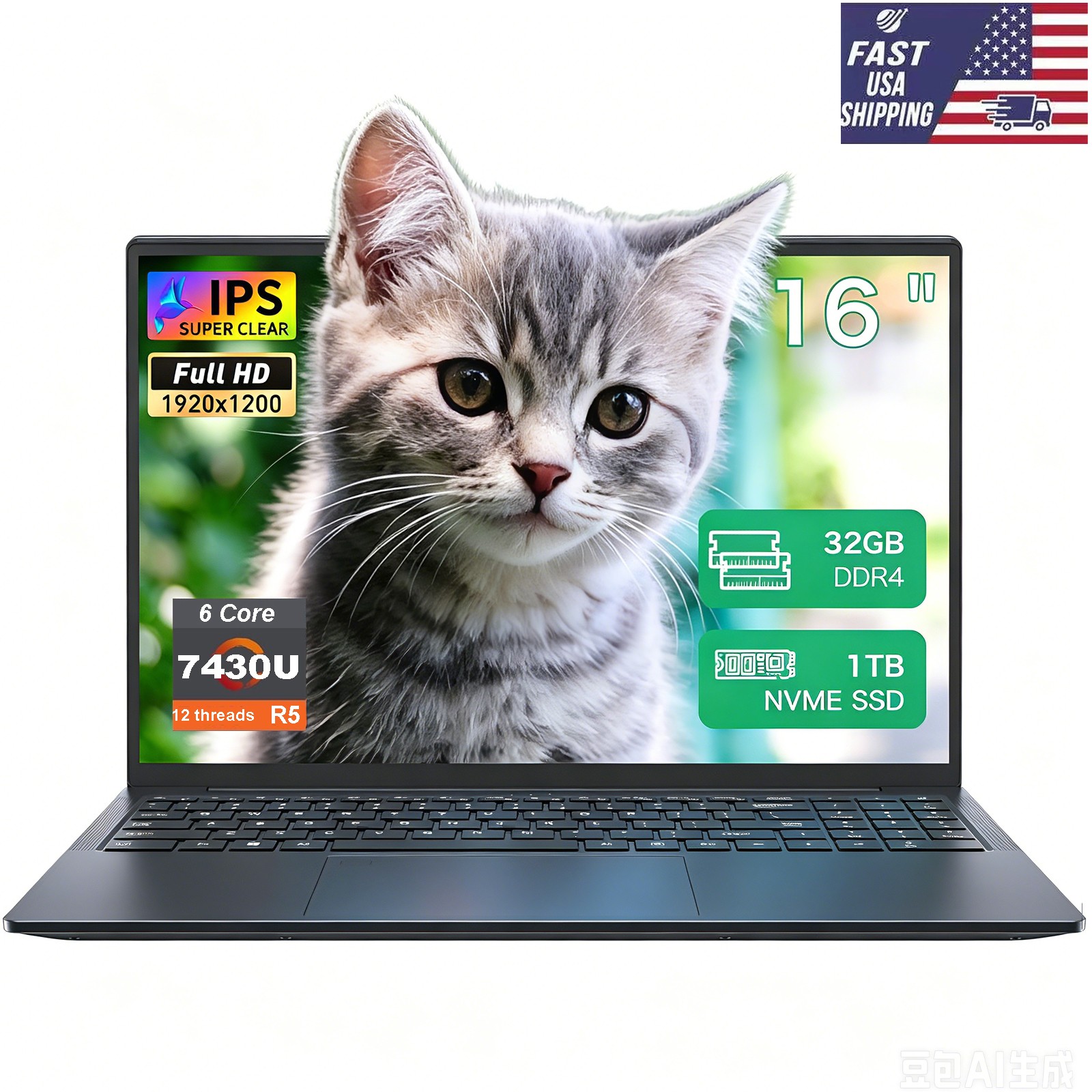 7430U 16″ FHD Laptop 32GB+1TB SSD Win 11 Pro Fingerprint Unlock, Security Camera