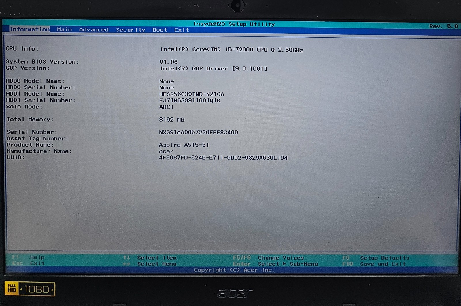 Acer Aspire 5 A515-51-55FD Laptop Intel Core i5-7200U 8GB Ram 256GB NO OS (FL)