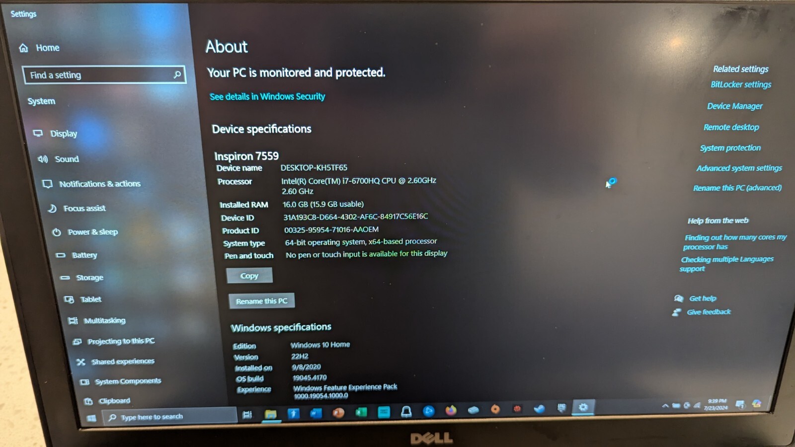 DELL Inspiron 7559 15″ Laptop Intel i7-6700HQ CPU 16GB RAM 1TB HDD GTX 960M GPU
