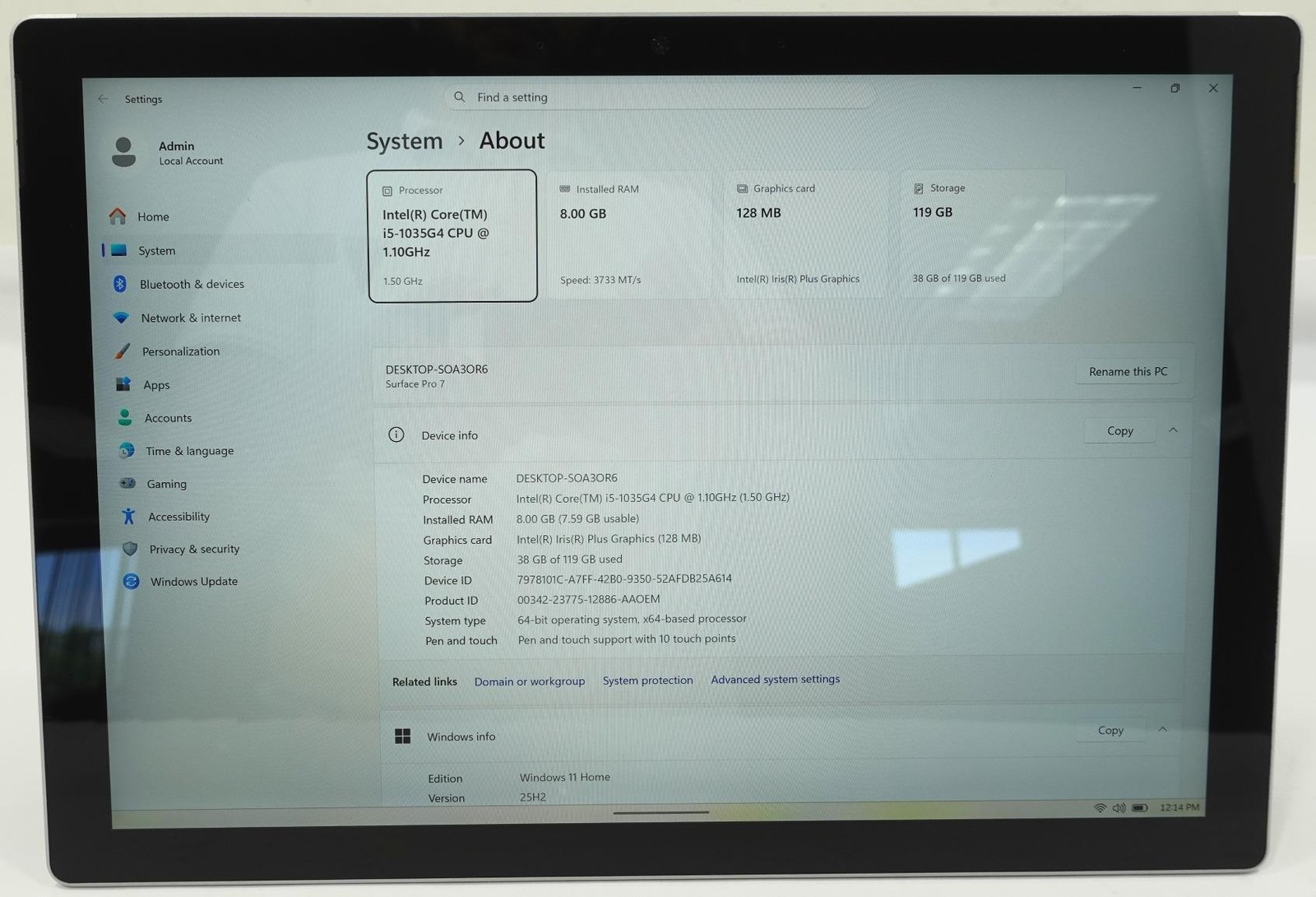 Microsoft Surface Pro 7 1866 12.3″ Core i5-103564 1.10GHz 8GB 128GB SSD