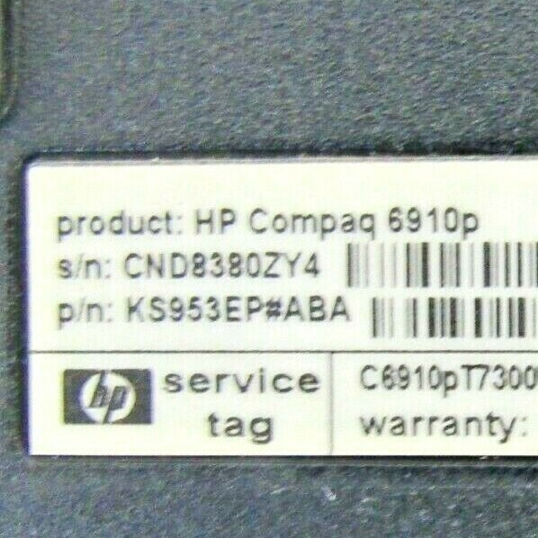 HP Compaq 6910p 2GB RAM 80GB HDD No AC Adapter (Issues See Description) 53-4
