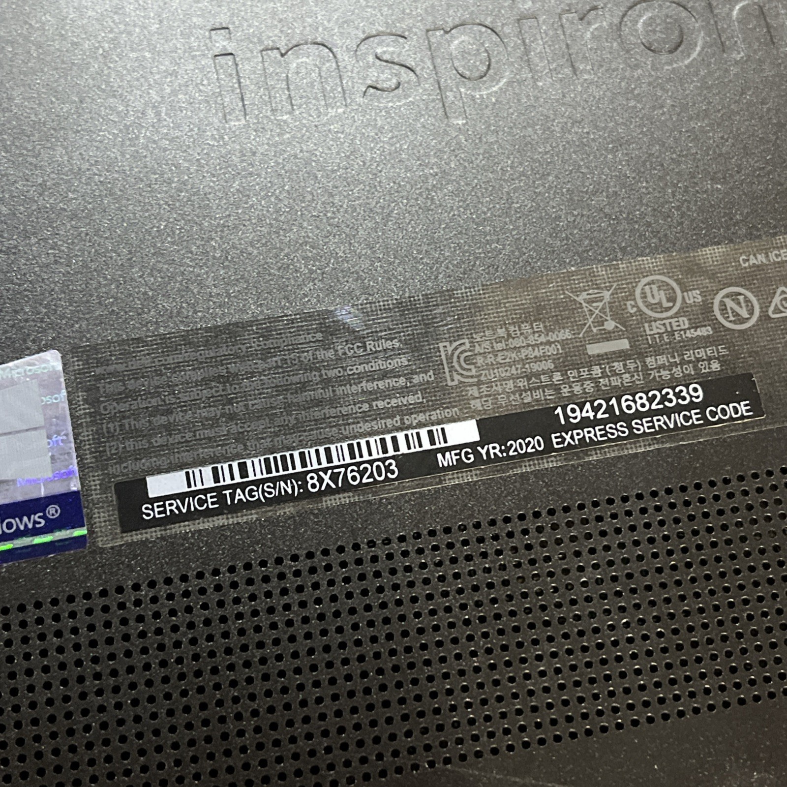 DELL INSPIRON 15 7000 2IN1 INTEL CORE I7-10510U 8GB RAM NO HD