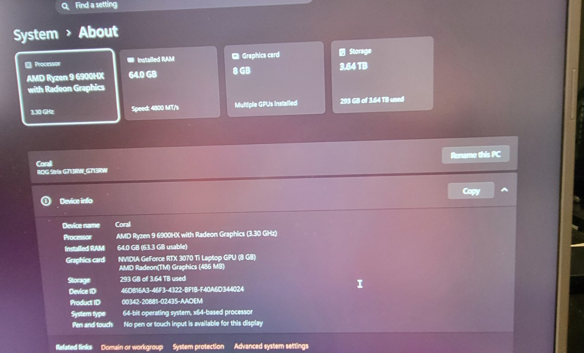 ROG Strix G17 Gaming Laptop Ryzen 9 6900HX 64gb ram 3070ti 17″HDR Screen 4tb