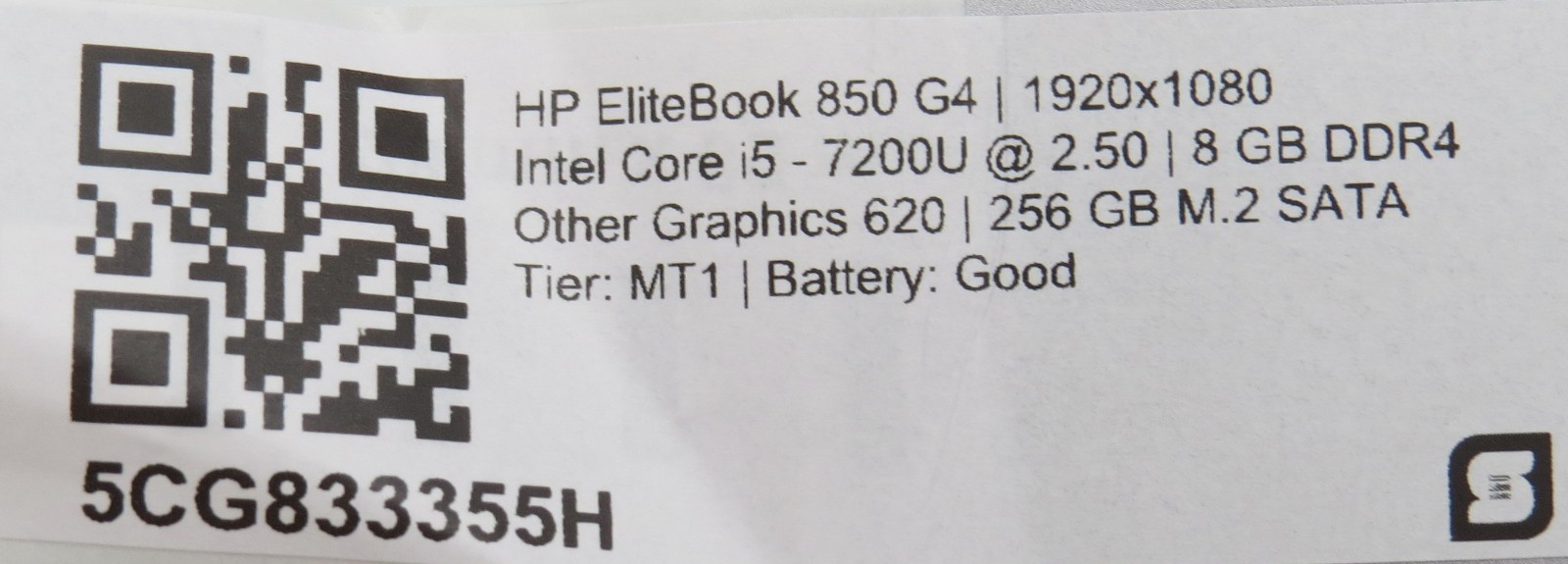 HP Elitebook 850 G4 i5-7200U @ 2.5GHz 8GB DDR4 256GB SSD 15″ No OS