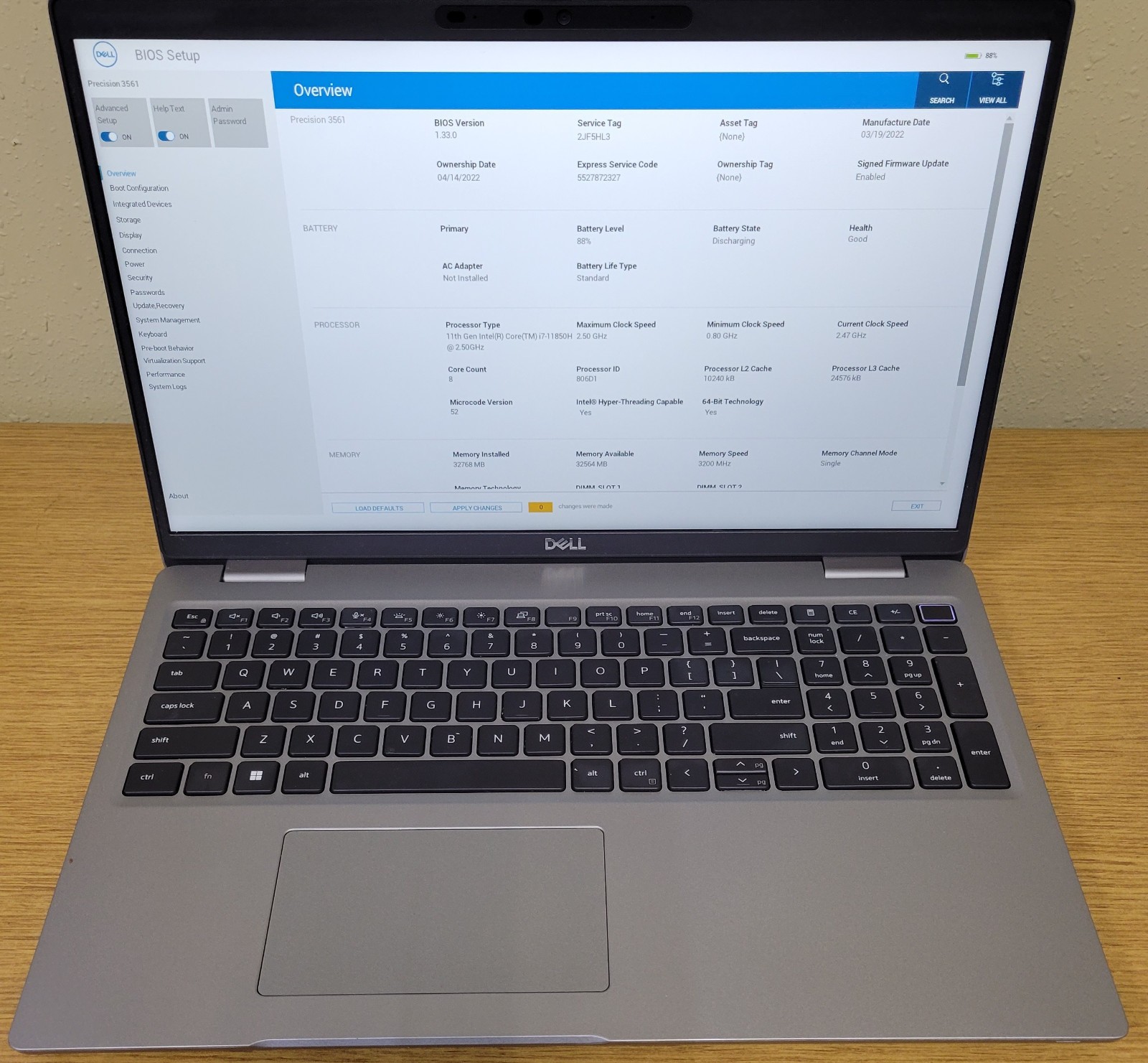 Dell Precision 3571 i7-11850H 2.50GHz 16GB 256GB NVIDIA T600 No OS