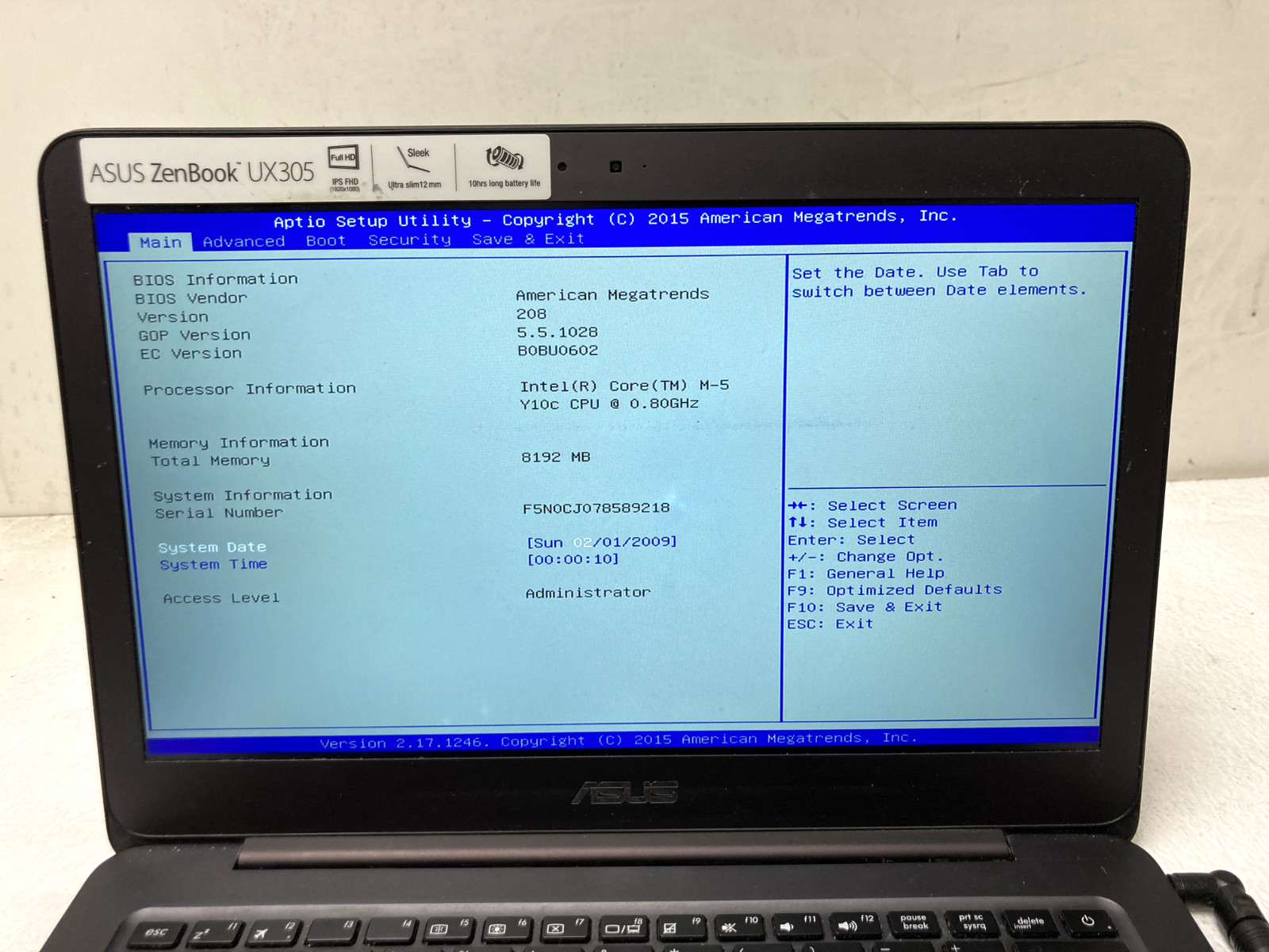 ASUS ZenBook UX305F 13.3″ Intel M-5Y10C@0.80GHz 8GB RAM NO SSD Parts *READ