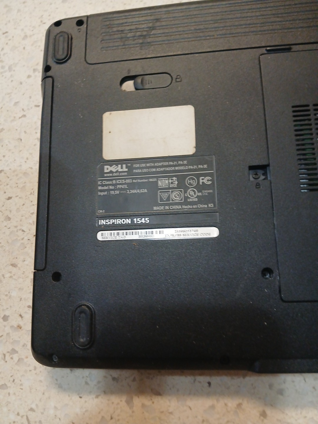 DELL Inspiron 1545, 2009 PP41L 15.6″ Pentium Dual Core 250gb 2gb Parts Repair