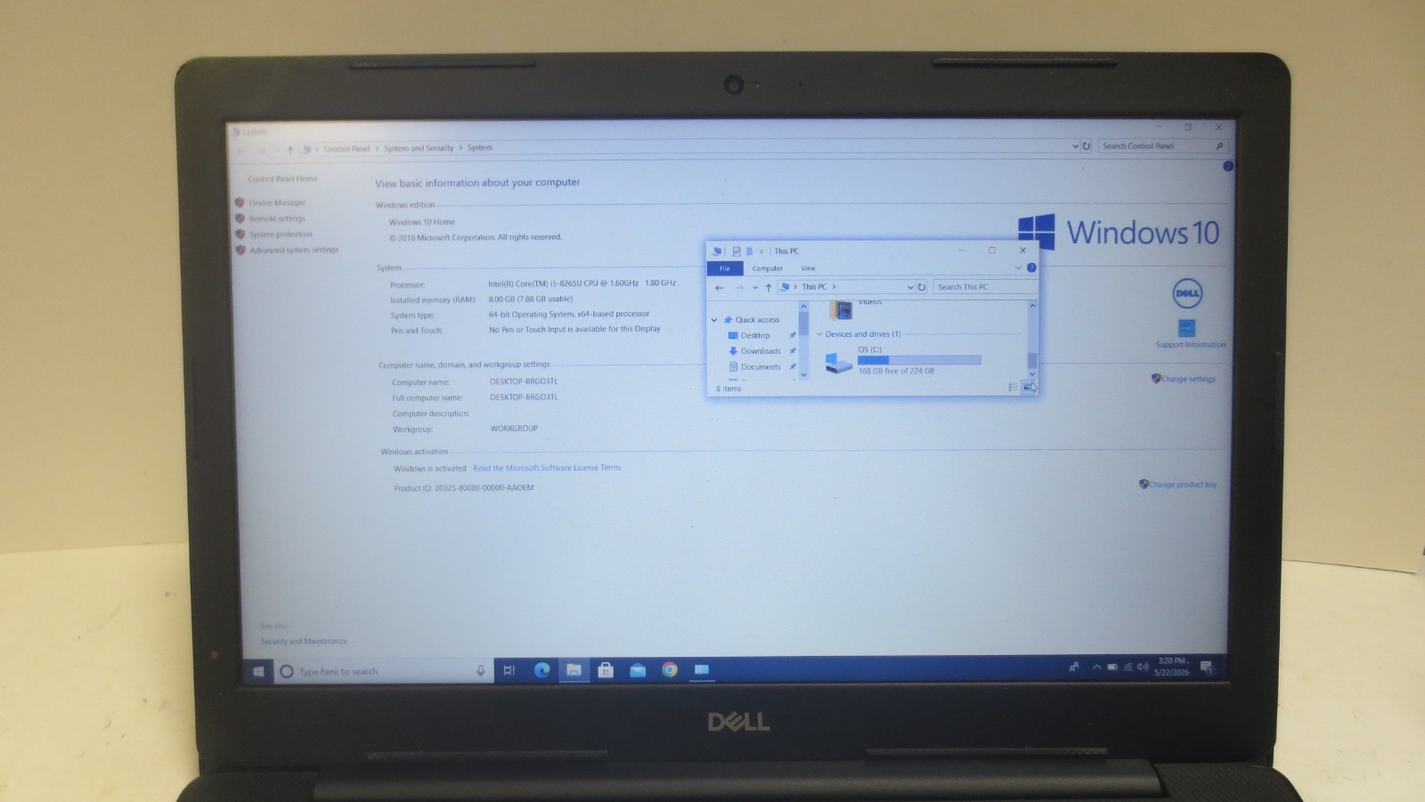 Dell Inspiron 3583 Laptop i3-8265U 1.6GHz 8GB 256GB SSD Win 10