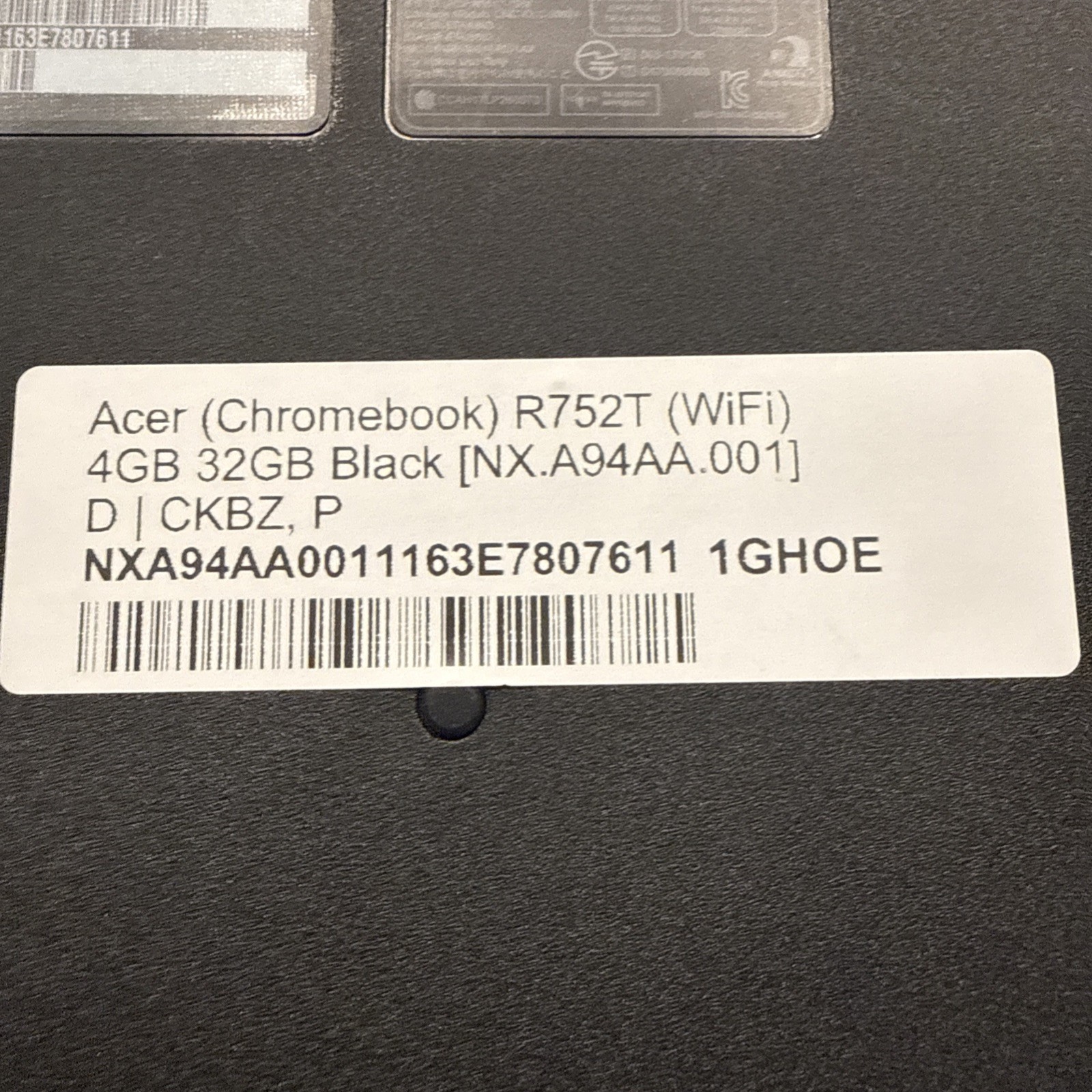 Acer Chromebook R752T WiFi Touchscreen 4GB 32gb Black R752 Series With Charger