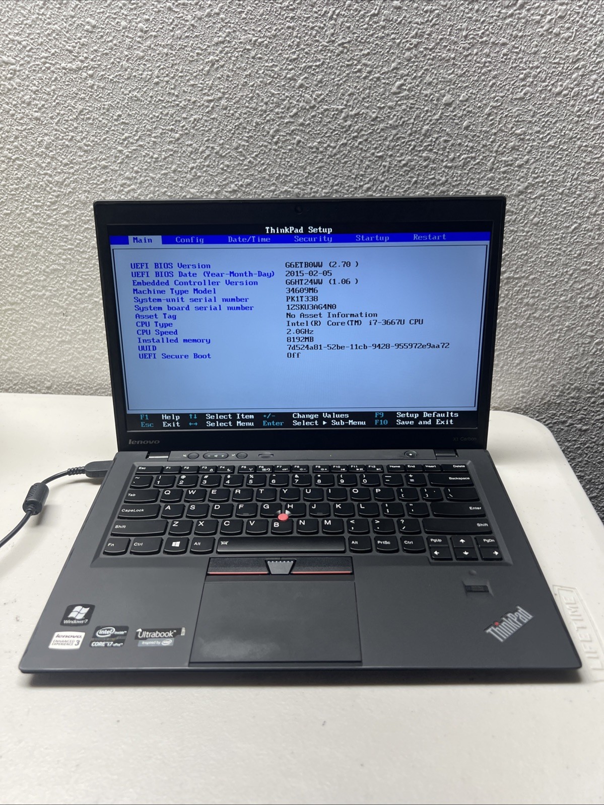 Lenovo X1 Carbon G1 Laptop Intel Core i7-3667U @ 2.00GHz 8GB RAM NO SSD.bad Batt