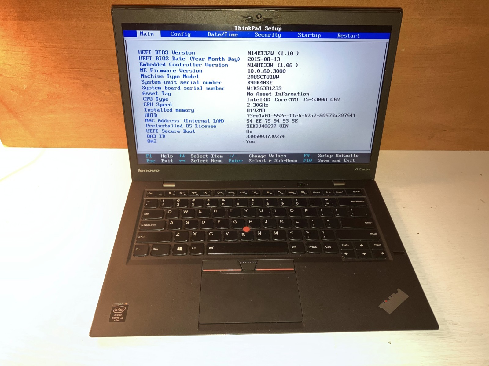 Lenovo ThinkPad X1 Carbon i5-5300U 2.30GHz 8GB NO HDD/OS NO HD PARTS