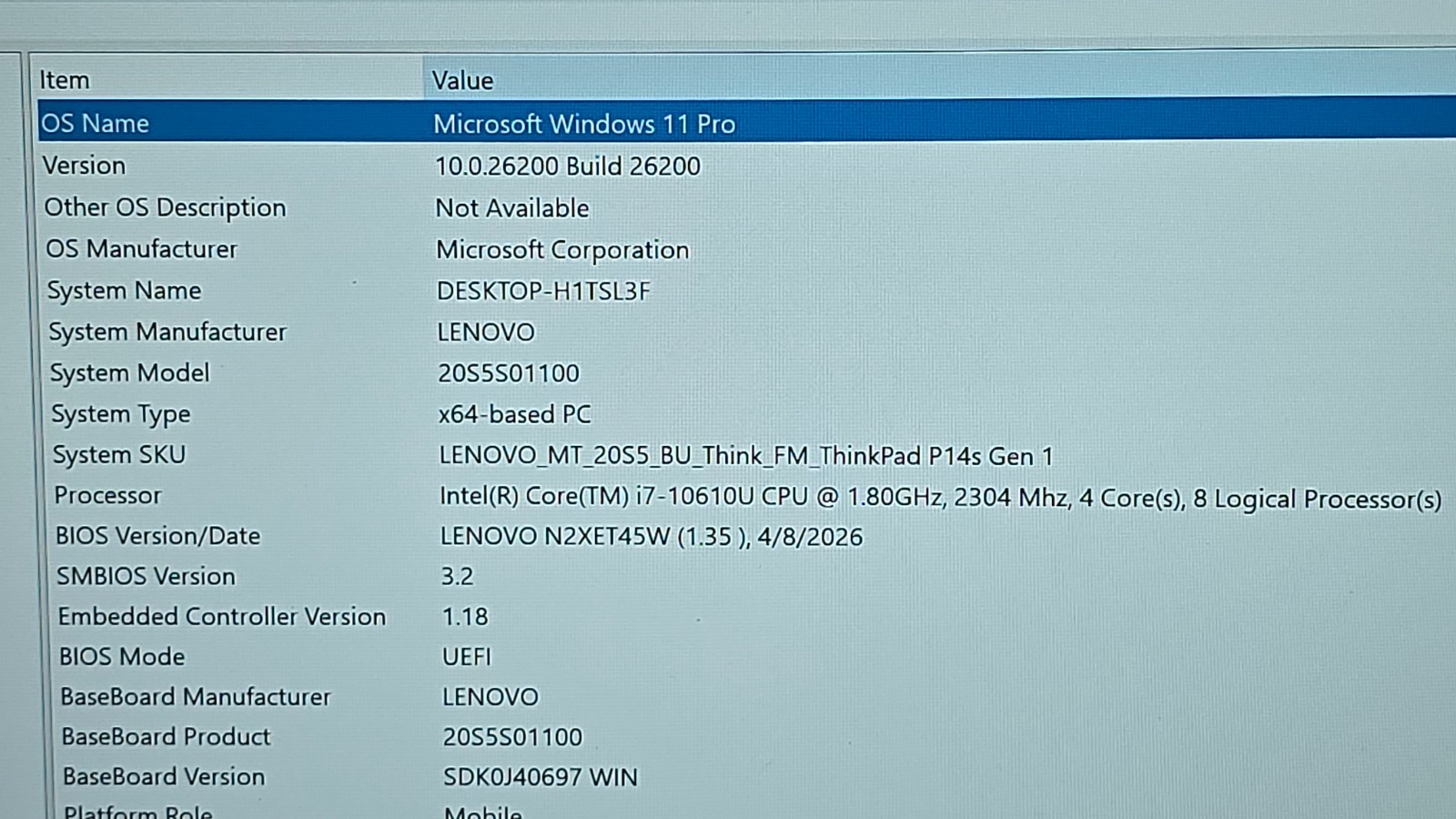 Lenovo ThinkPad P14S Gen 1- Intel i7-10610U, 48GB RAM, 1TB SSD NVIDIA P520 Touch