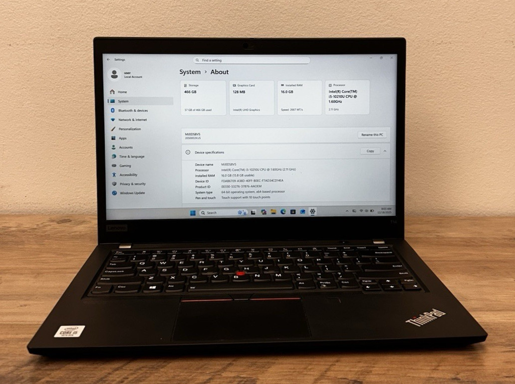 Lenovo ThinkPad T14 Gen 1 i5-10210U 16GB RAM 500GB SSD 14″ Touchscreen – Used
