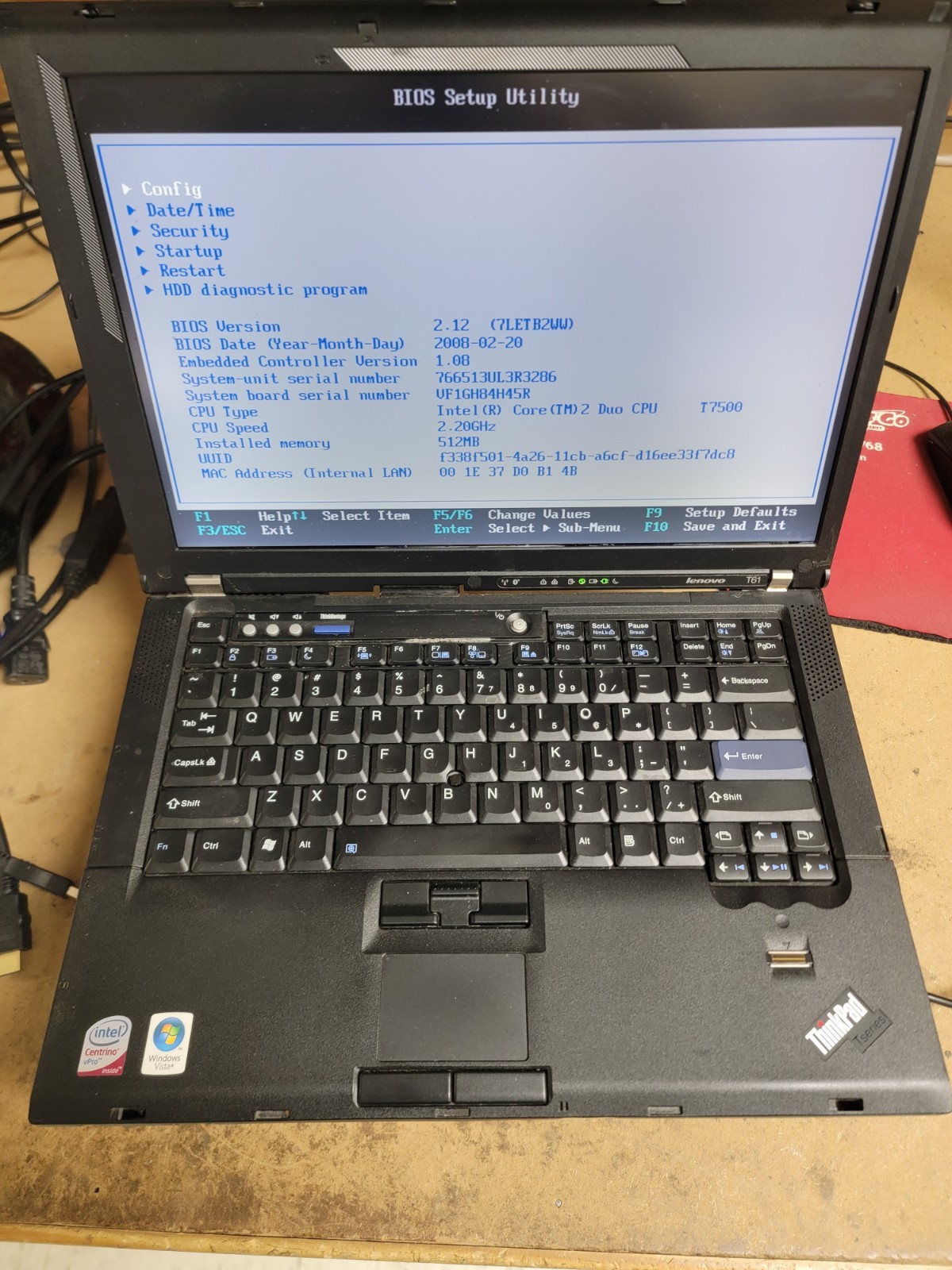 Lenovo T61 LAPTOP – INTEL CORE 2 DUO – 512MB RAM – PARTS ONLY – SEE DESCRIPTION