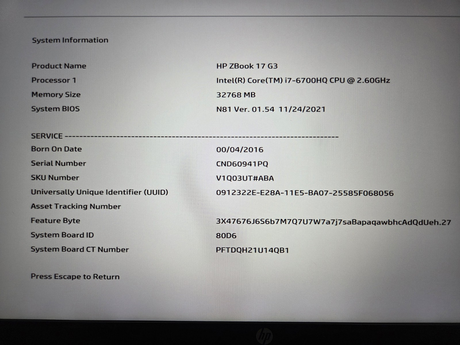 HP ZBook 17 G3 i7-6700HQ 32GB Ram 256GB SSD