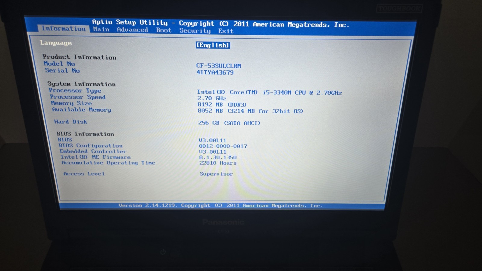 Panasonic CF-53 Toughbook i5-3340M 8GB RAM 256GB SSD Touchscreen Windows 11 Pro