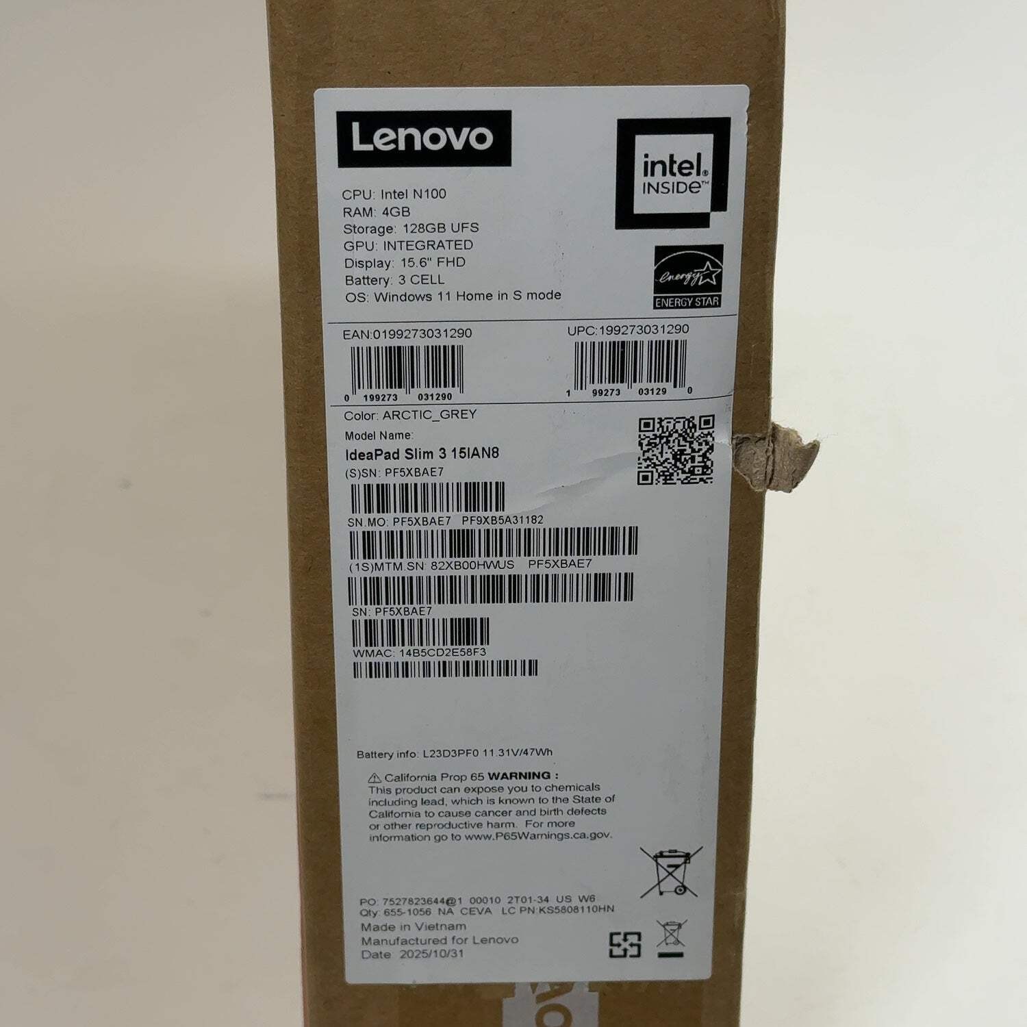 Lenovo IdeaPad Slim 3 15IAN8 15.6″ N100 1.8GHz 4GB RAM 128GB SSD
