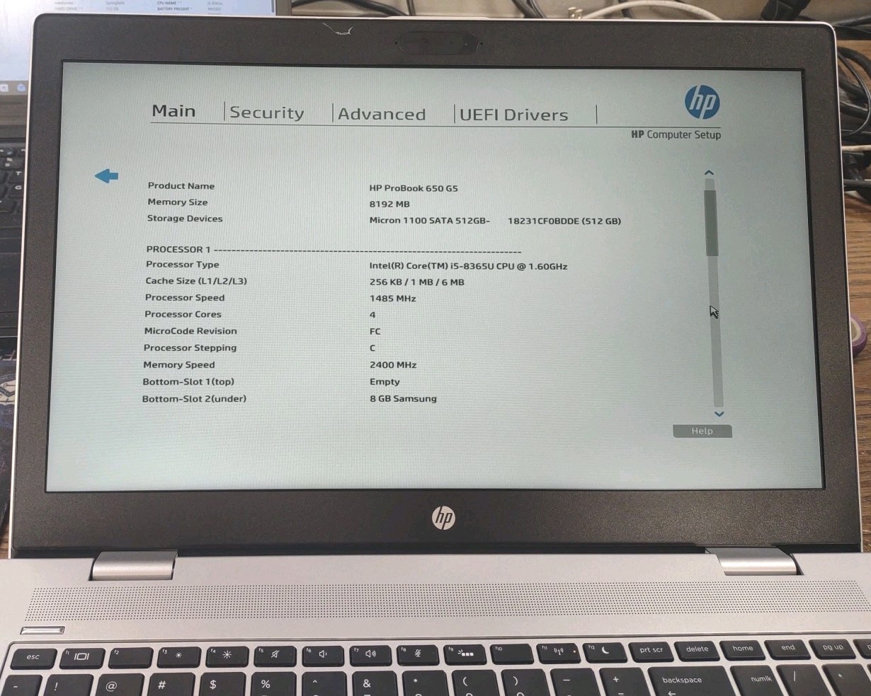 HP Probook 650 G5 LAPTOP 15.6 W/ i5-8365U 1.60GHz, 8GB, 512GB.