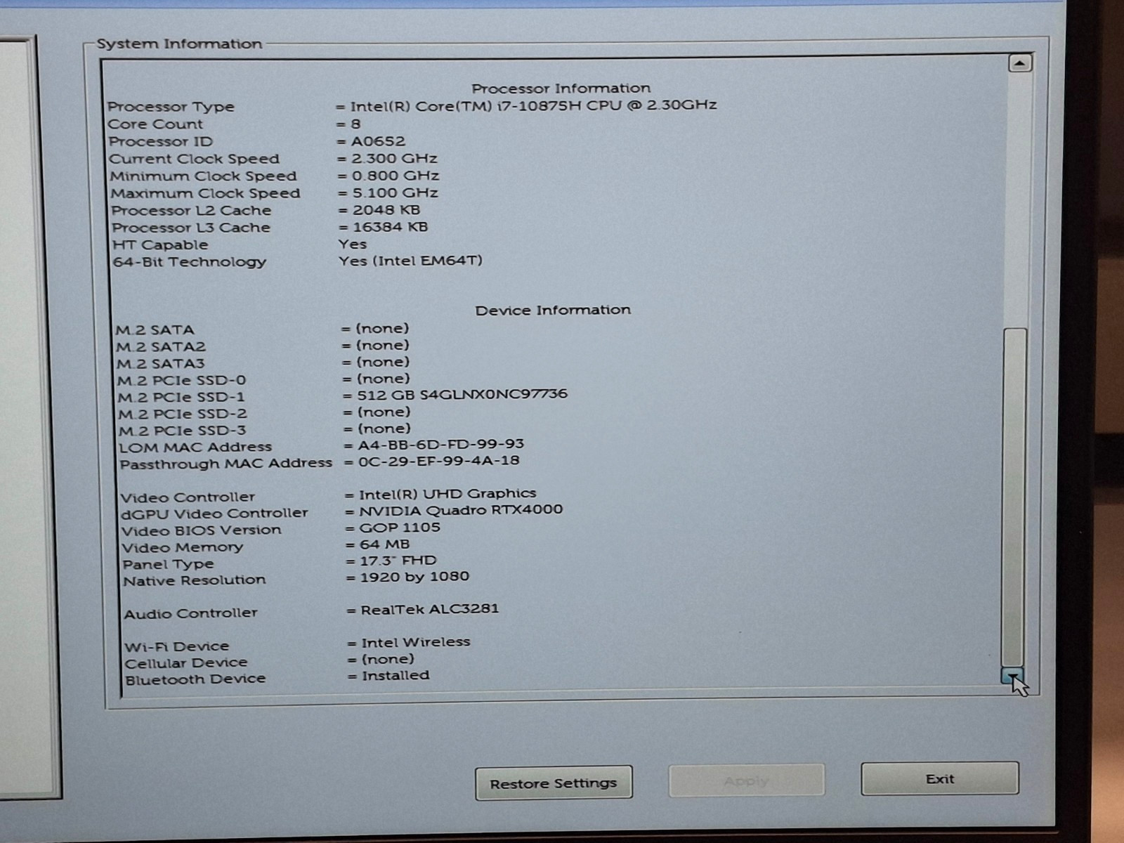Dell Precision 7750 8-Core I7- 10875H 32GB RAM 512GB SSD 17.3″ FHD RTX4000