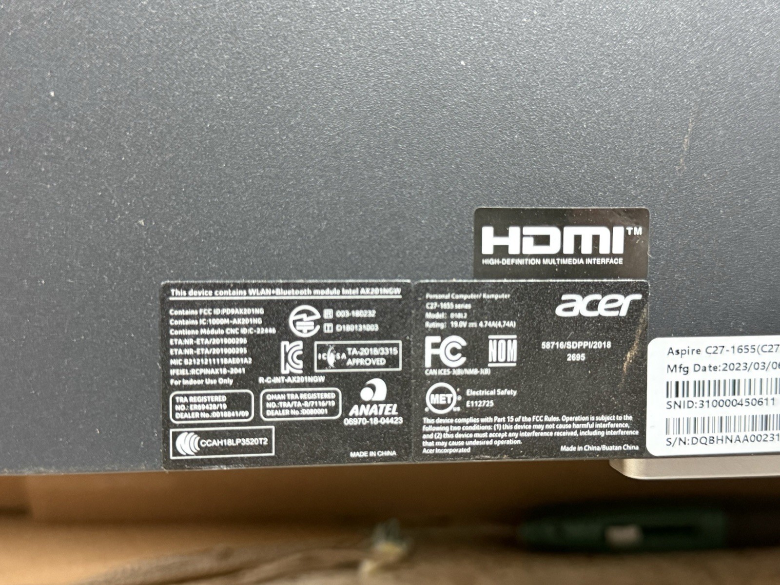 Acer Aspire C27-1655 27″ AIO i3-1115G4 2023 Locked Working For Repair