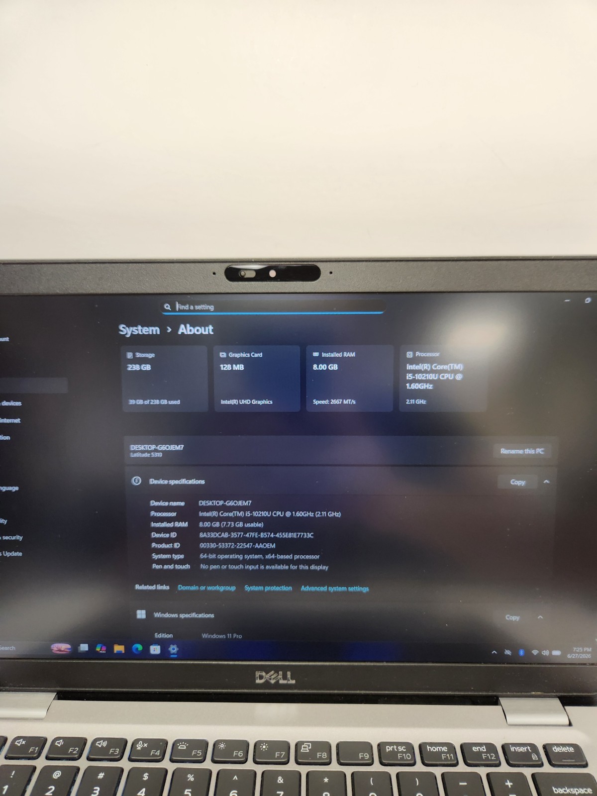 Dell Latitude 5310 Intel Core i5-10210U, 8GB RAM, 256GB NVME, Win11 *READ #0510