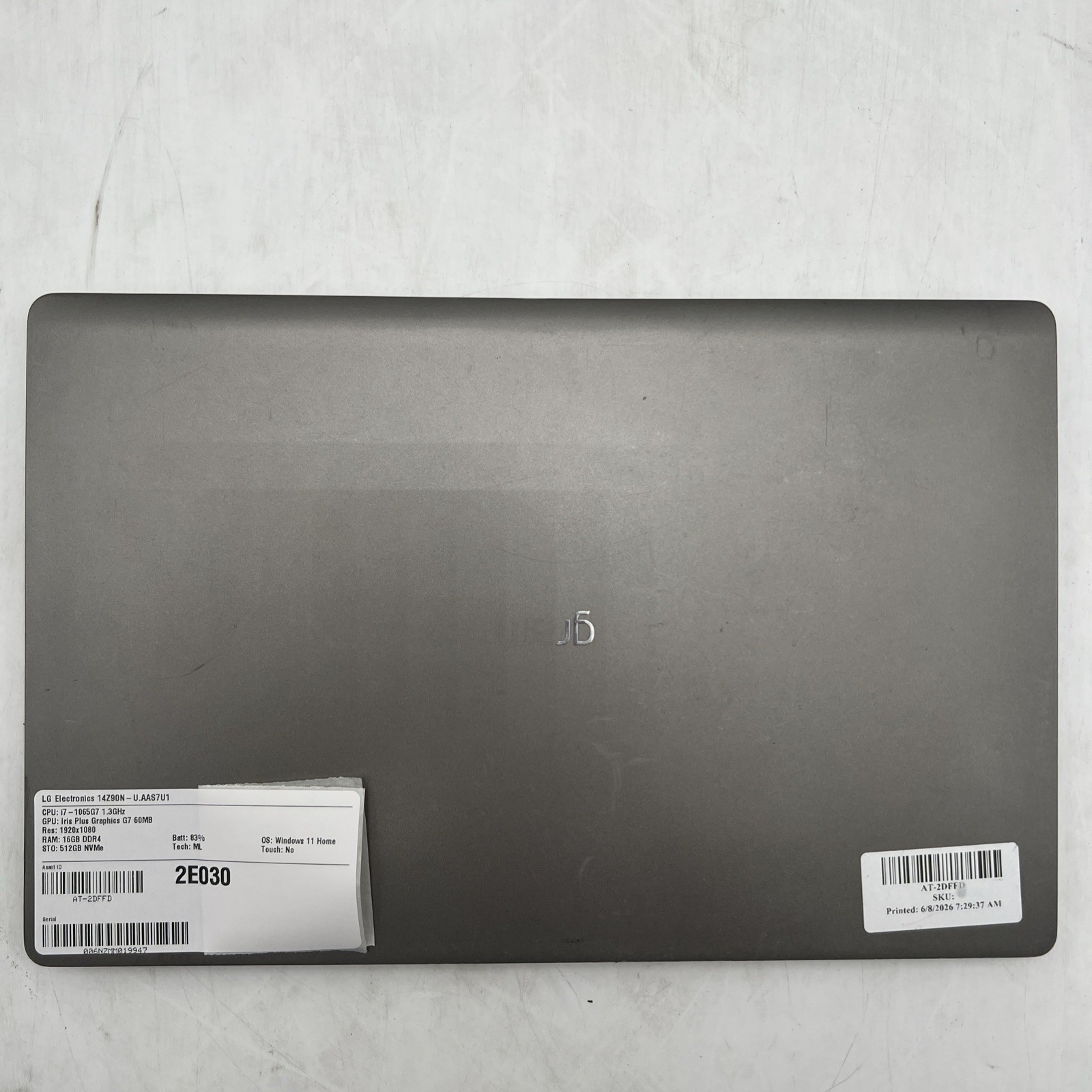 LG Gram 14Z90N-U.AAS7U1 I7 1065G7 1.3GHz 16GB RAM 512GB SSD Win11H