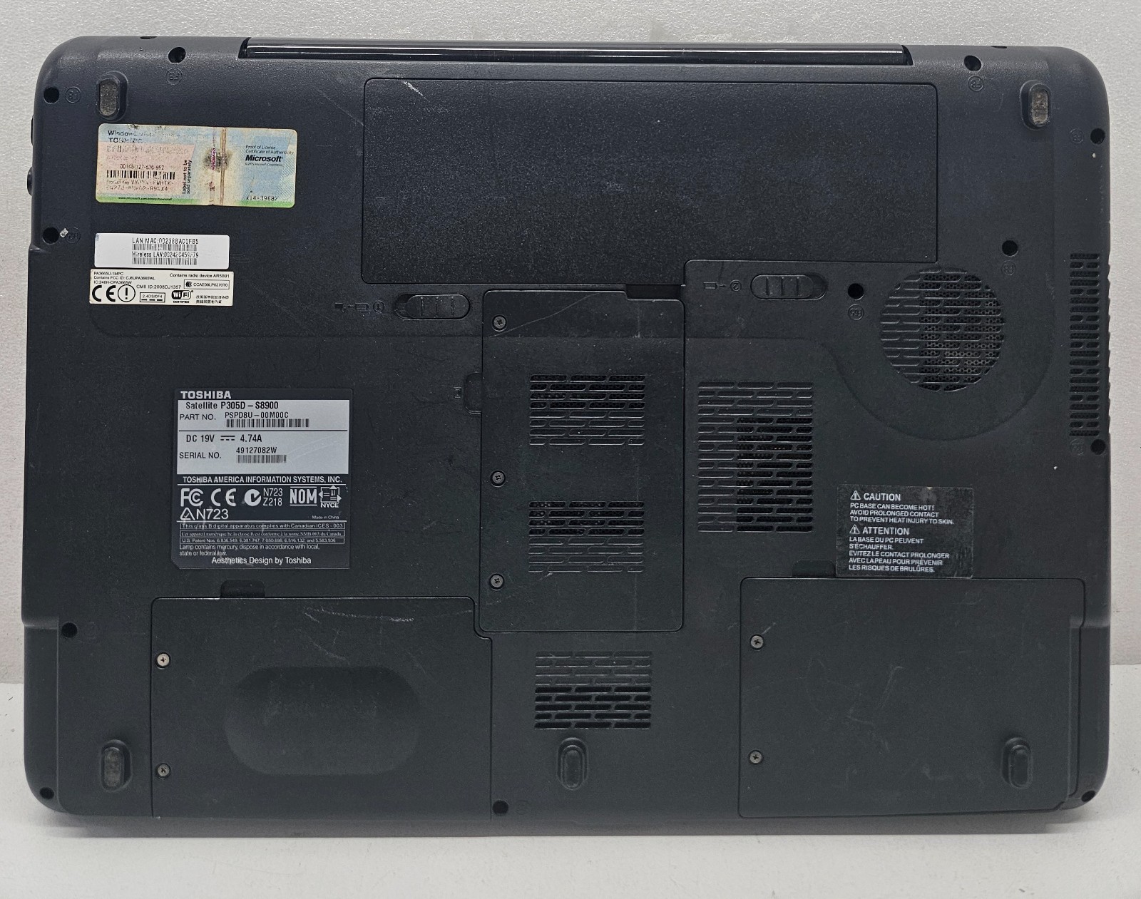 Toshiba Satellite P305D-S8900 Laptop AMD Turion X2 RM-70 4GB Ram NO HD/OS (FL)
