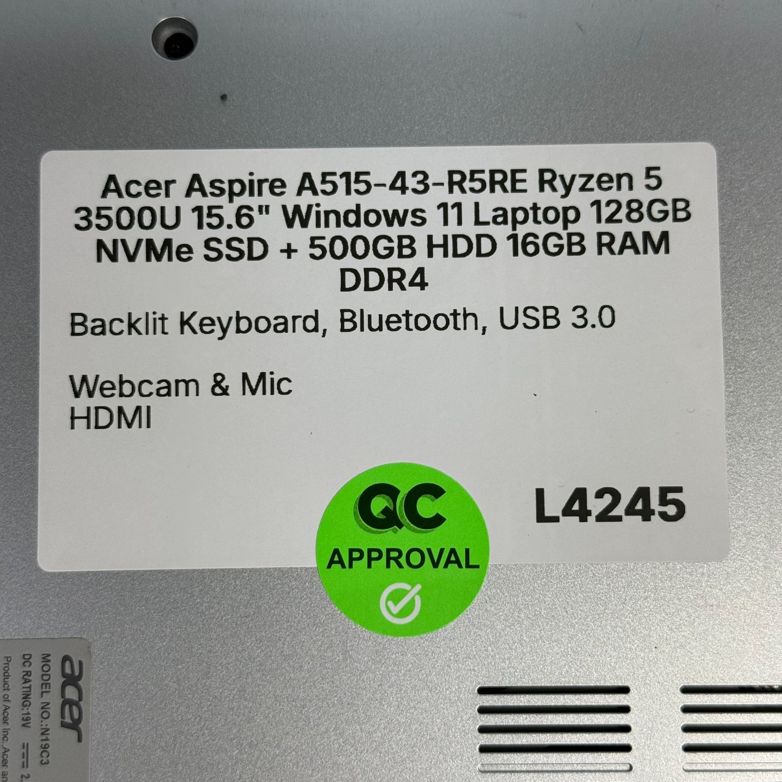 Acer Aspire A515-43-R5RE 5 3500U 15.6″ Windows 11 Laptop 128GB SSD 16GB SEE PICS